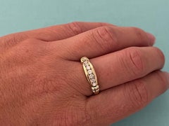 7 Channel Set Brilliant Cut Diamond Ring Solid 14k Yellow Gold