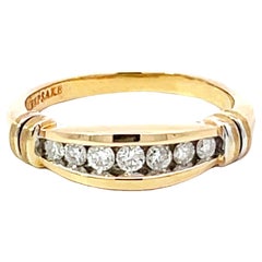 7 Channel Set Brilliant Cut Diamond Ring Solid 14k Yellow Gold