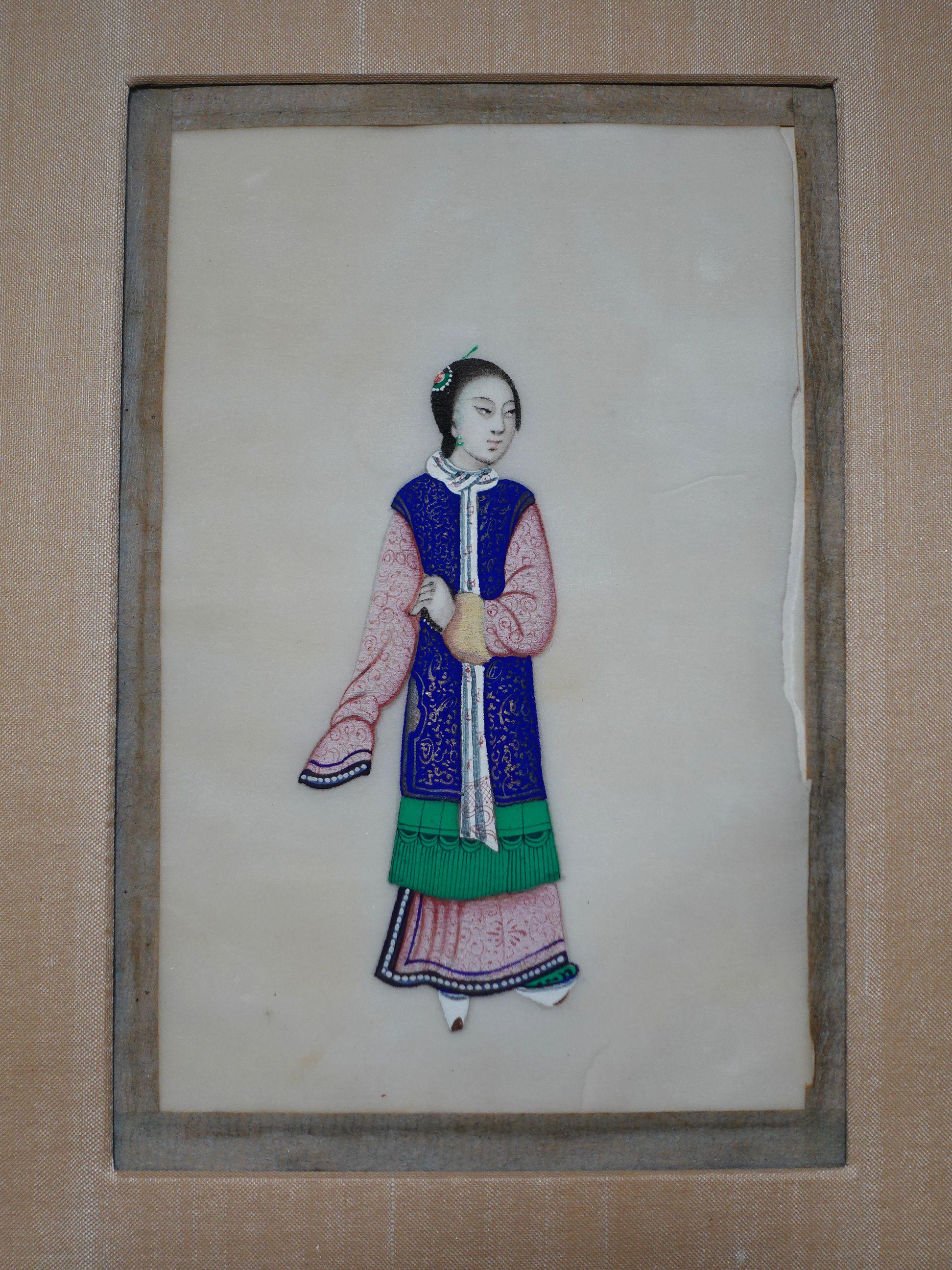 Hand-Painted 7 Chinese Export Gouache Paintings on Pith Paper For Sale
