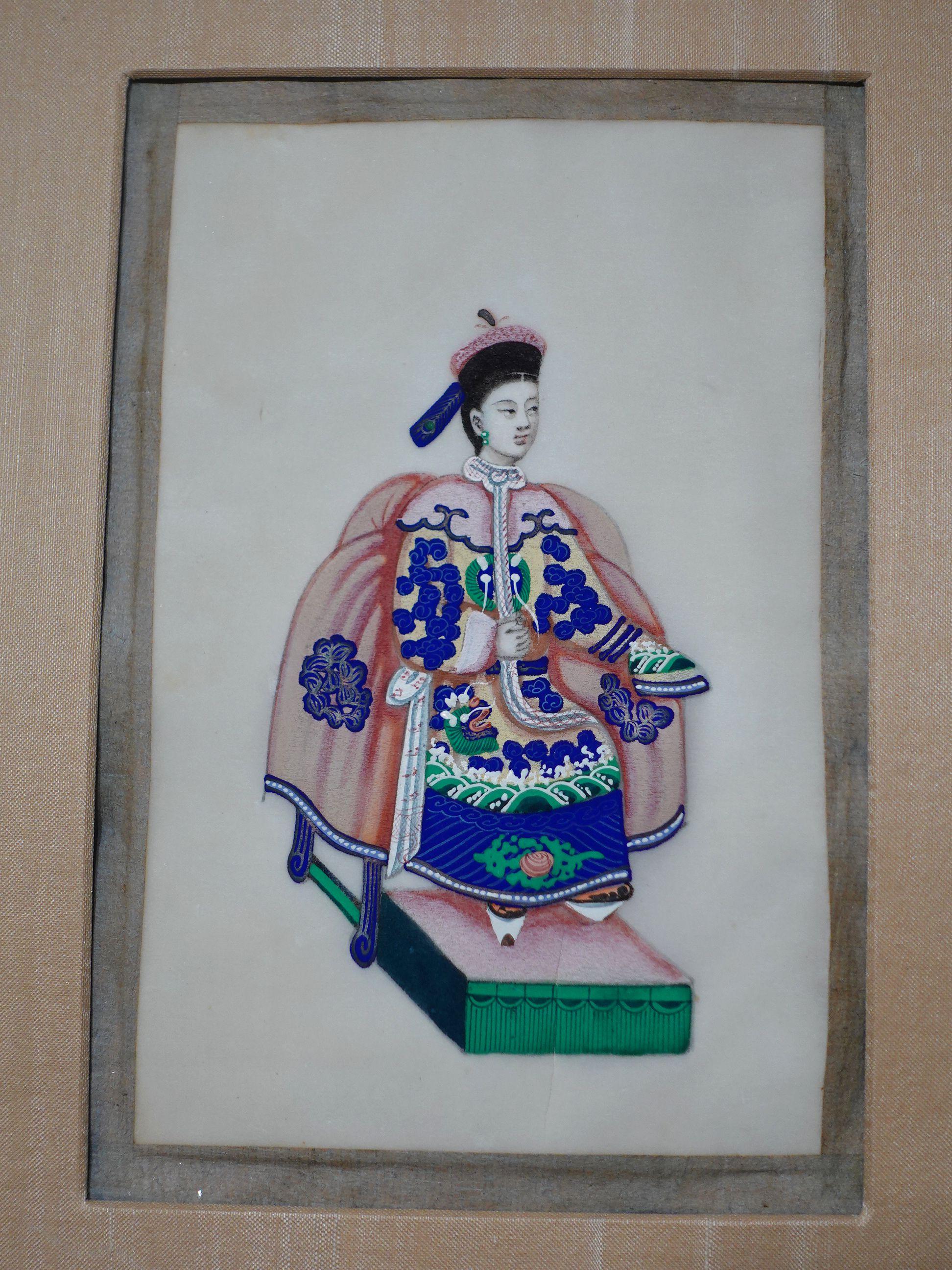 Peint à la main 7 peintures à la gouache d'exportation chinoise sur papier de riz  en vente