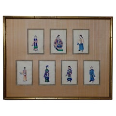 Antique 7 Chinese Export Gouache Paintings on Pith Paper