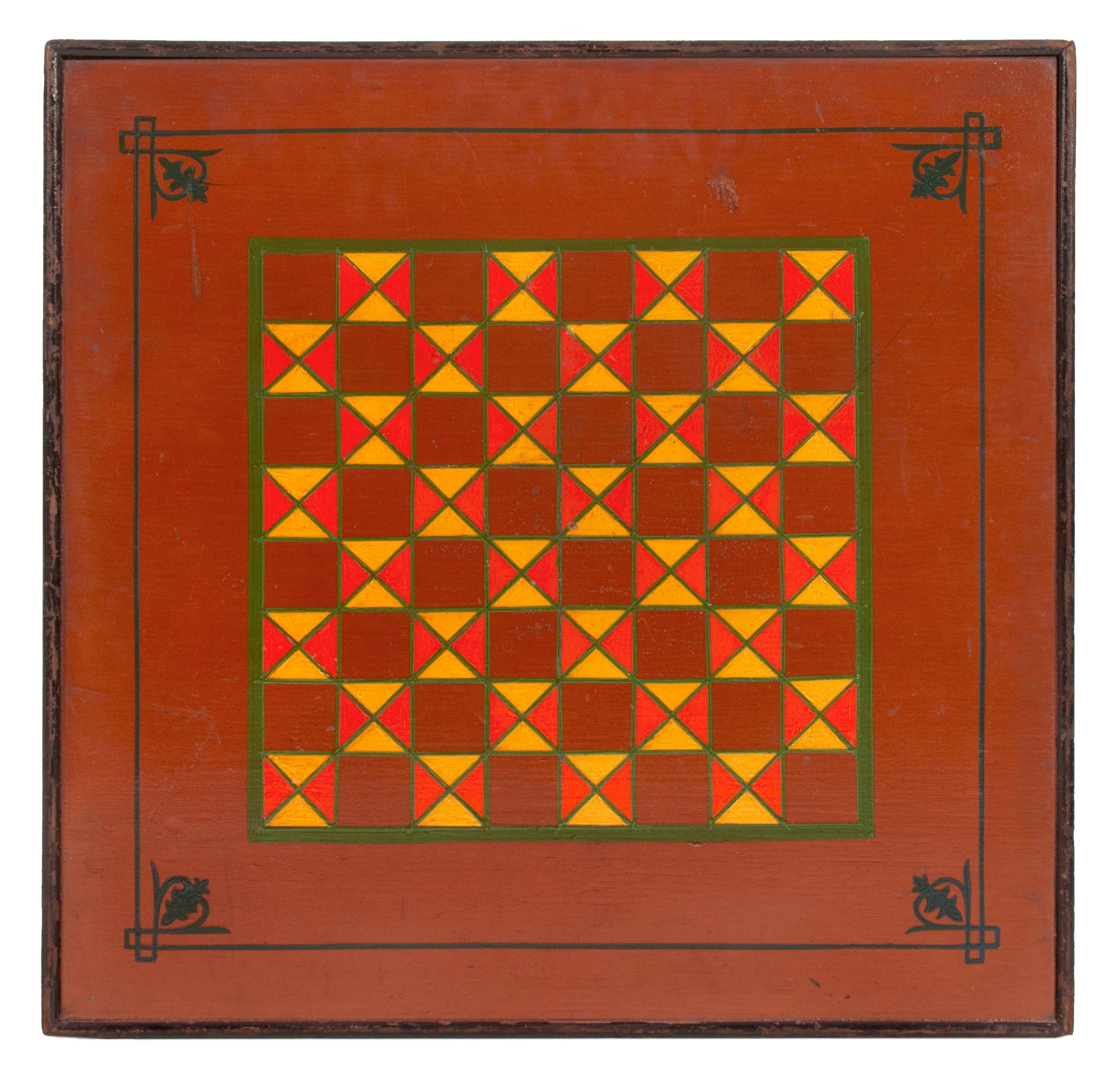 7 Color, Carriage Painted American Parcheesi Gameboard, ca 1875 For Sale 1