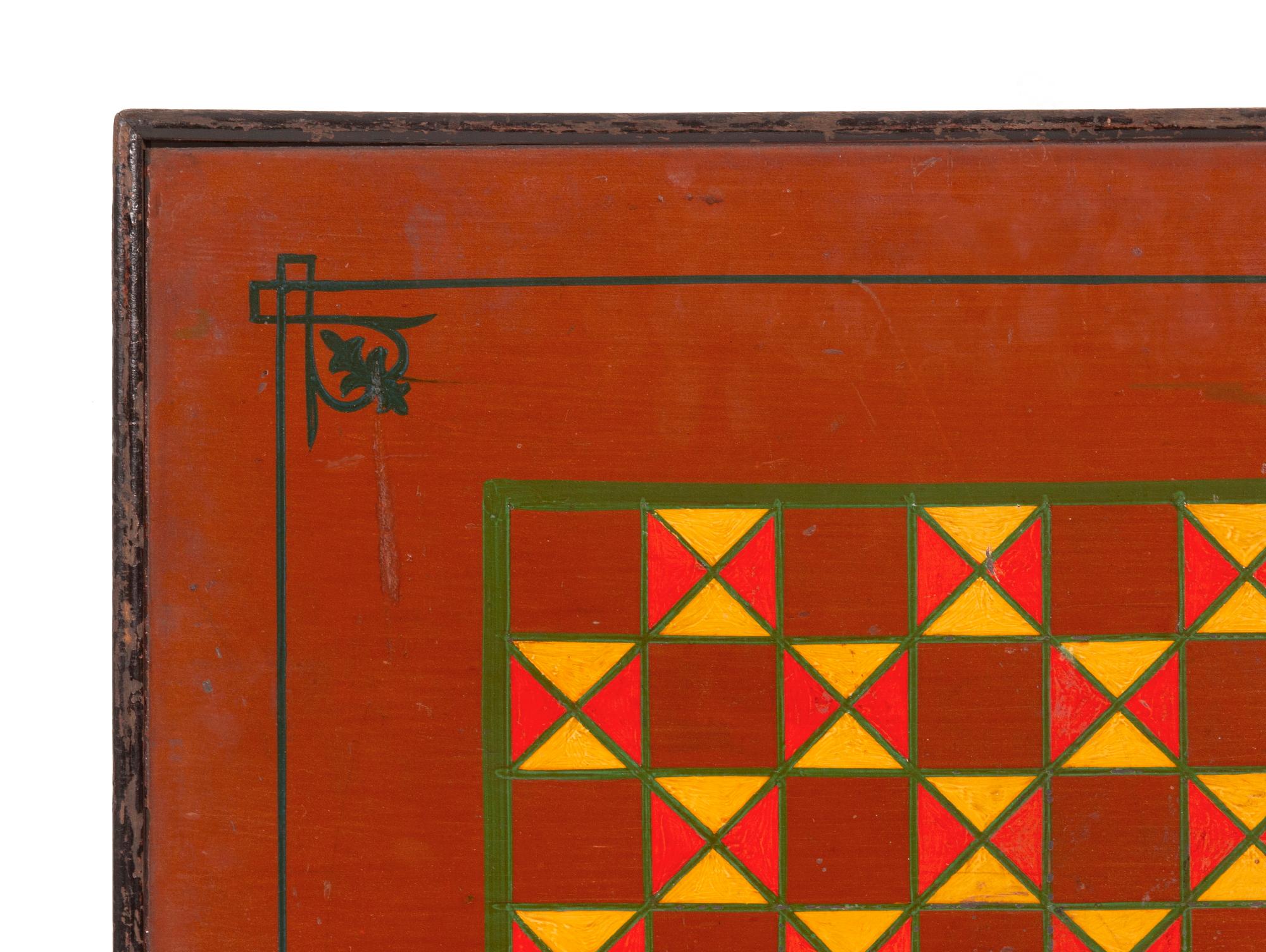 7 Color, Carriage Painted American Parcheesi Gameboard, ca 1875 1