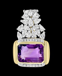 7 Carat Diamonds and 25 Carat Amethyst Enhancer / Pendant 18 Karat Two-Tone Gold
