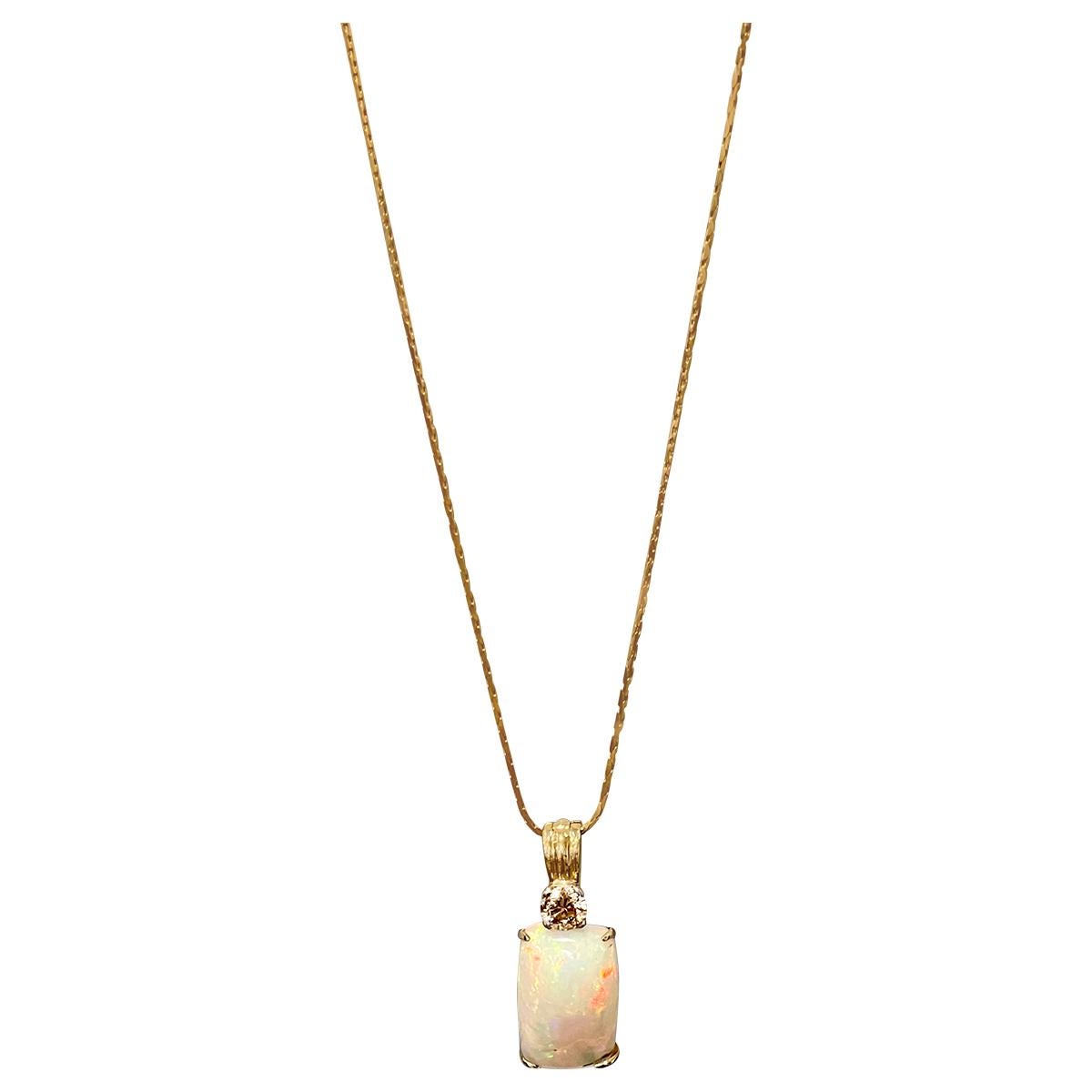7 Ct Ethiopian Opal & Diamond Pendant / Necklace 14 Karat + 14 Kt Gold Chain For Sale 12