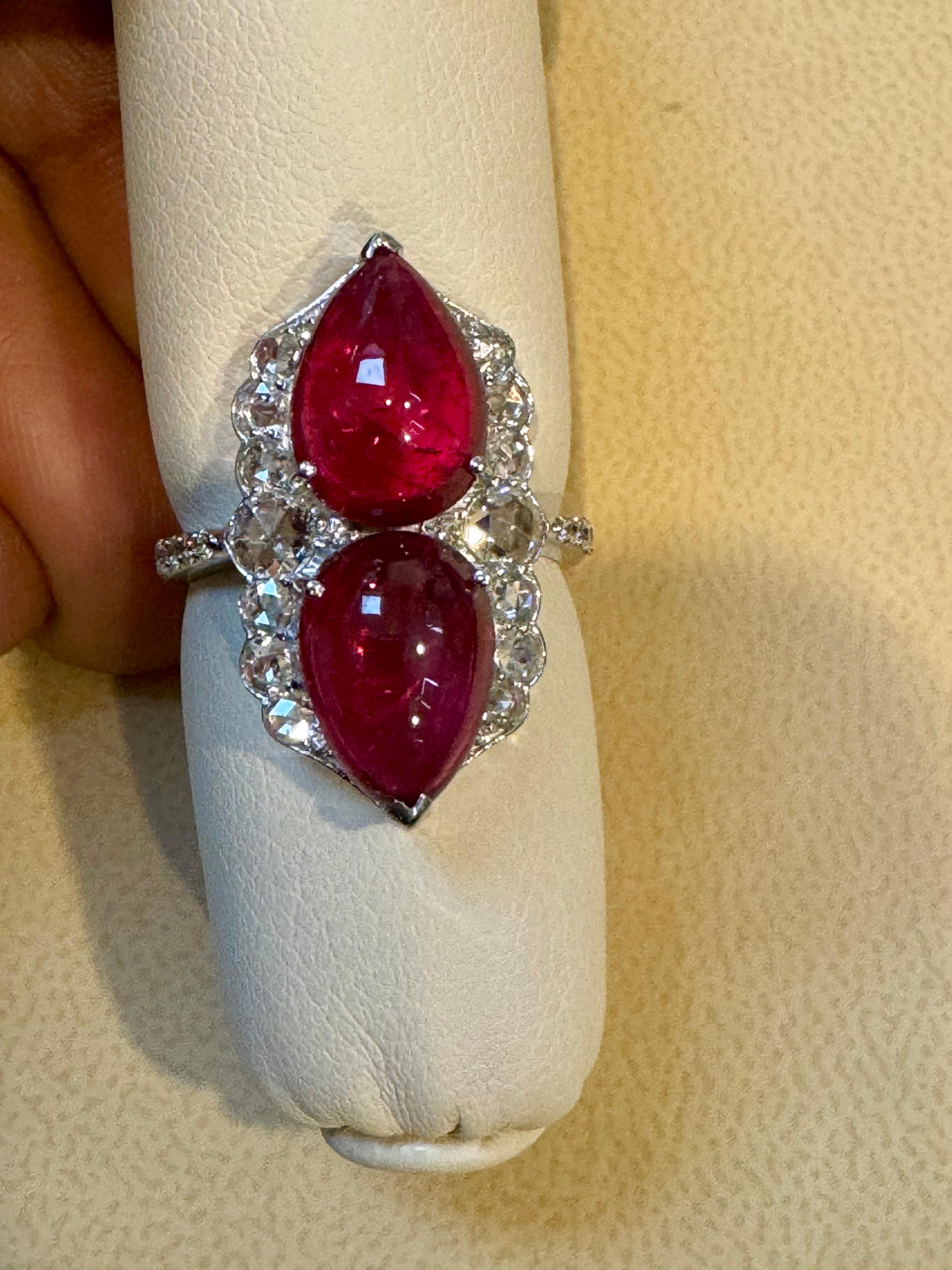 7 Ct Finest Rubelite Cabochon 1 Ct Diamond 18 Kt White Gold Cocktail Ring Size 6 For Sale 6