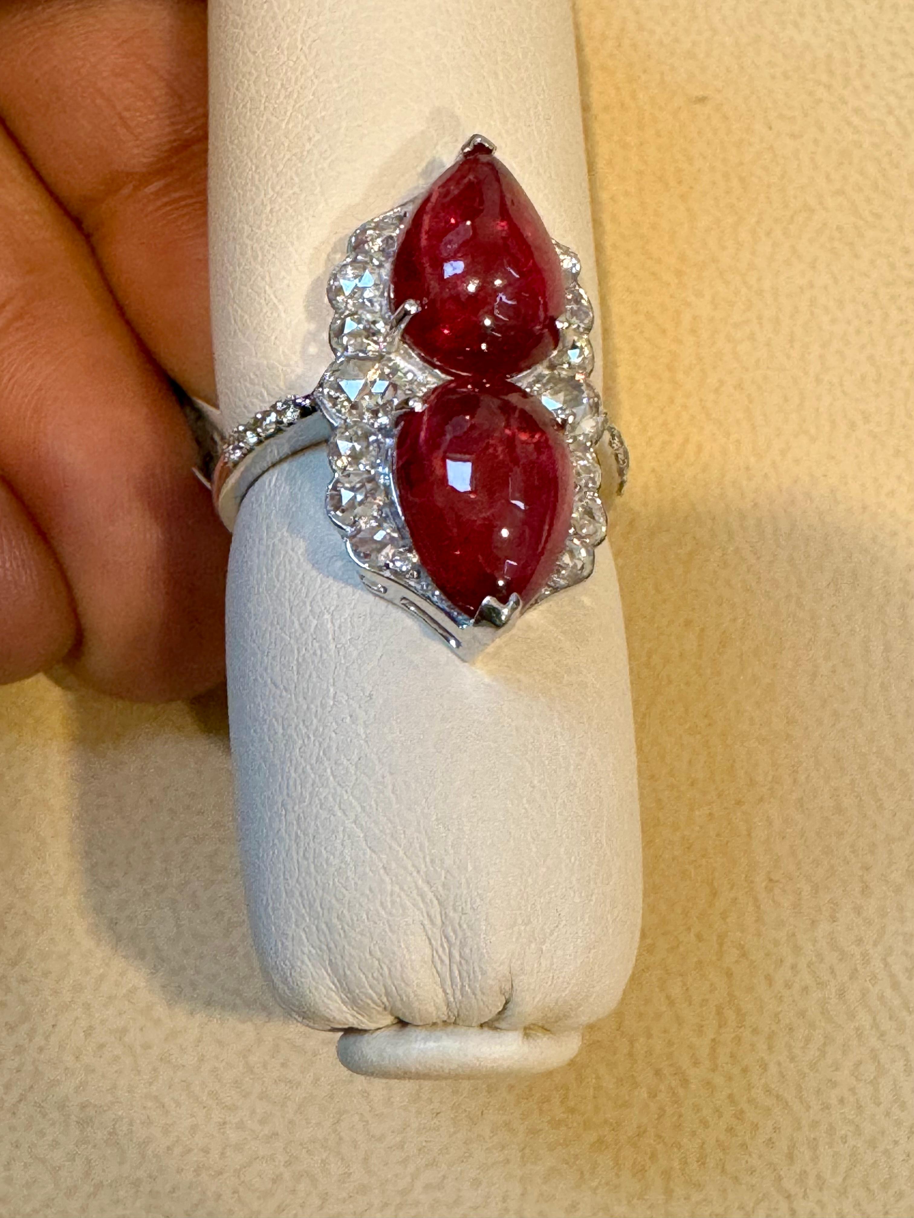 7 Ct Finest Rubelite Cabochon 1 Ct Diamond 18 Kt White Gold Cocktail Ring Size 6 For Sale 7