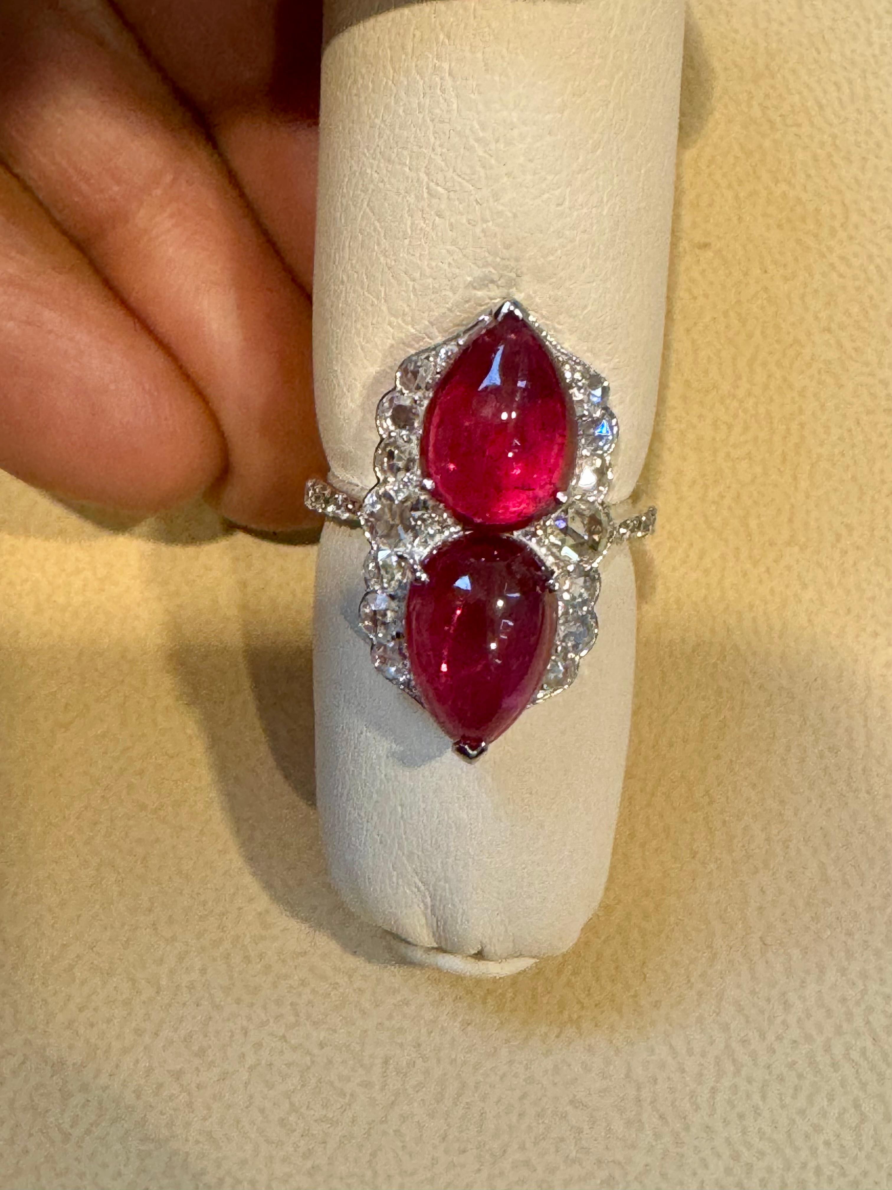 7 Ct Finest Rubelite Cabochon 1 Ct Diamond 18 Kt White Gold Cocktail Ring Size 6 For Sale 11