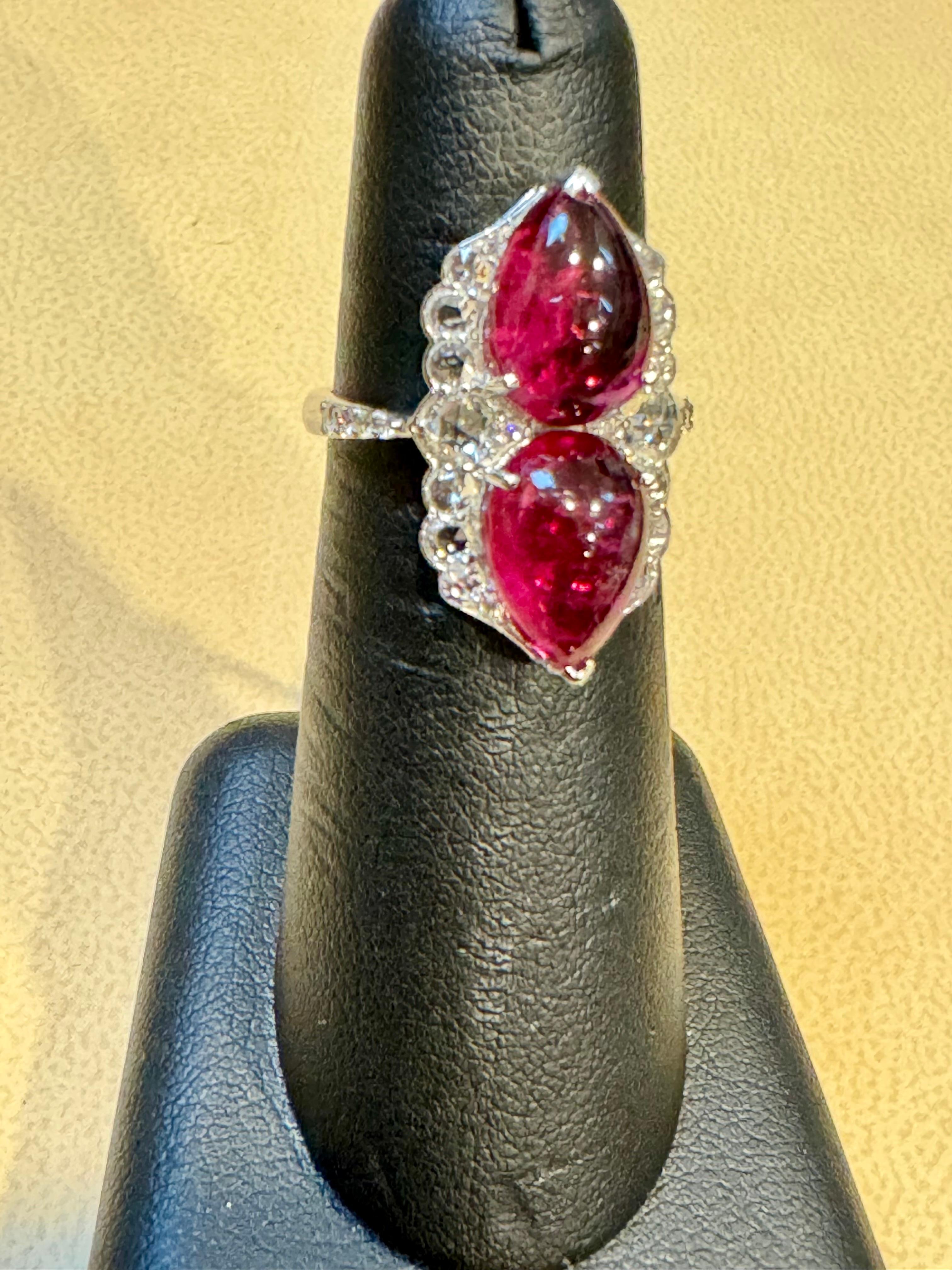 7 Ct Finest Rubelite Cabochon 1 Ct Diamond 18 Kt White Gold Cocktail Ring Size 6 For Sale 1