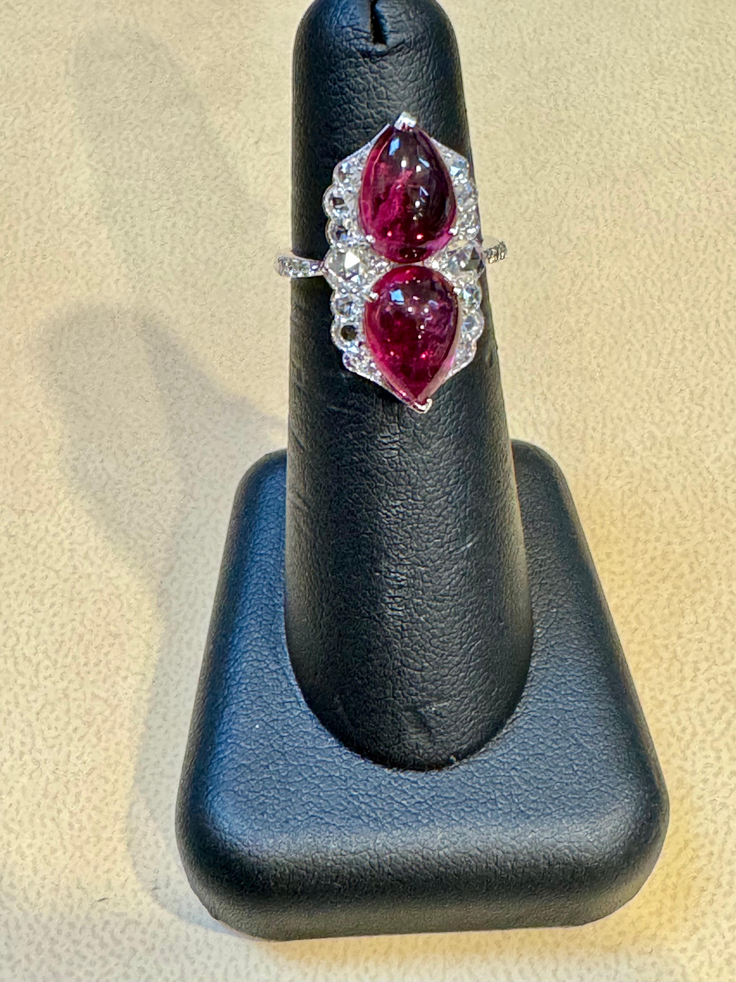 7 Ct Finest Rubelite Cabochon 1 Ct Diamond 18 Kt White Gold Cocktail Ring Size 6 For Sale 2