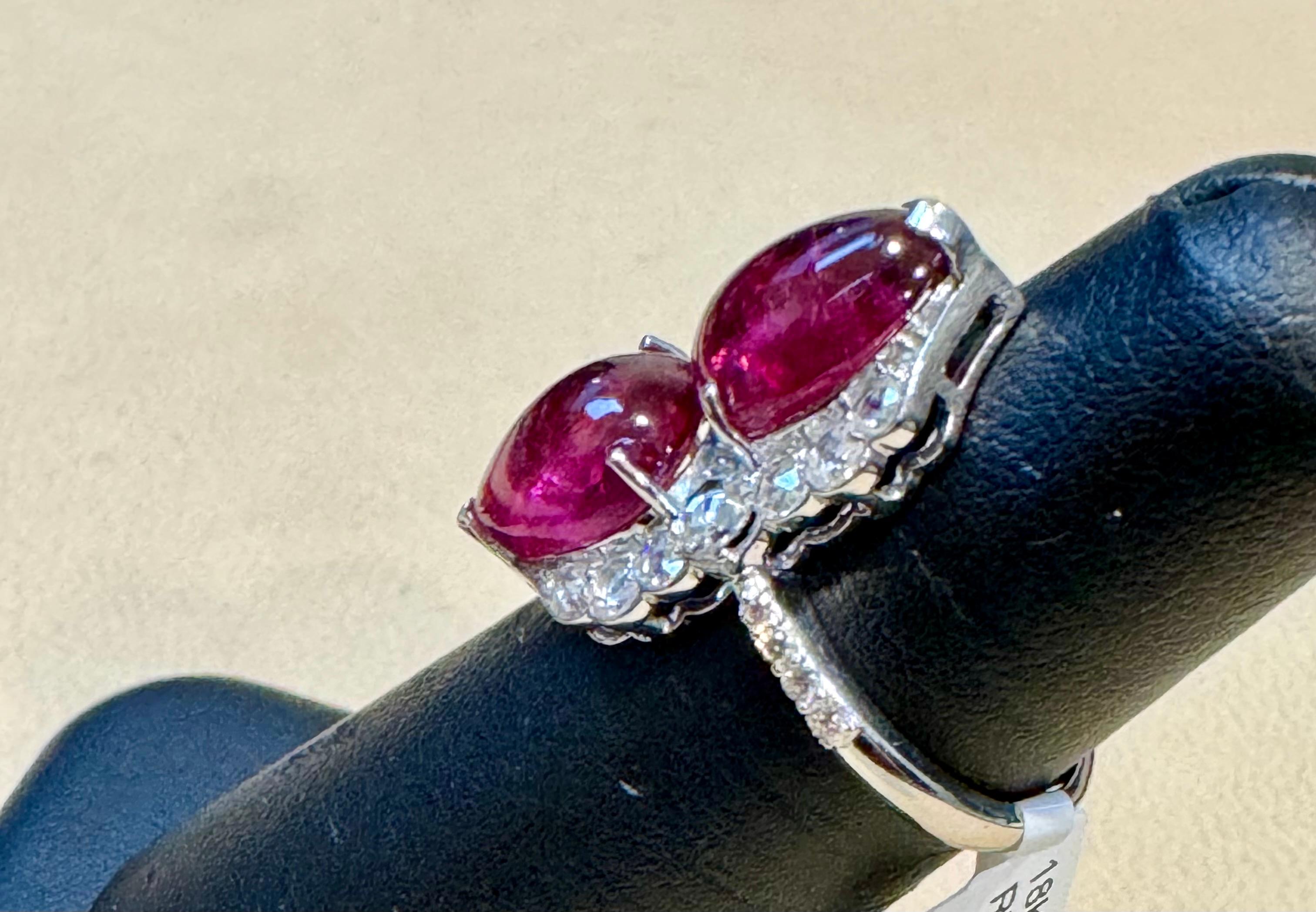 7 Ct Finest Rubelite Cabochon 1 Ct Diamond 18 Kt White Gold Cocktail Ring Size 6 For Sale 5