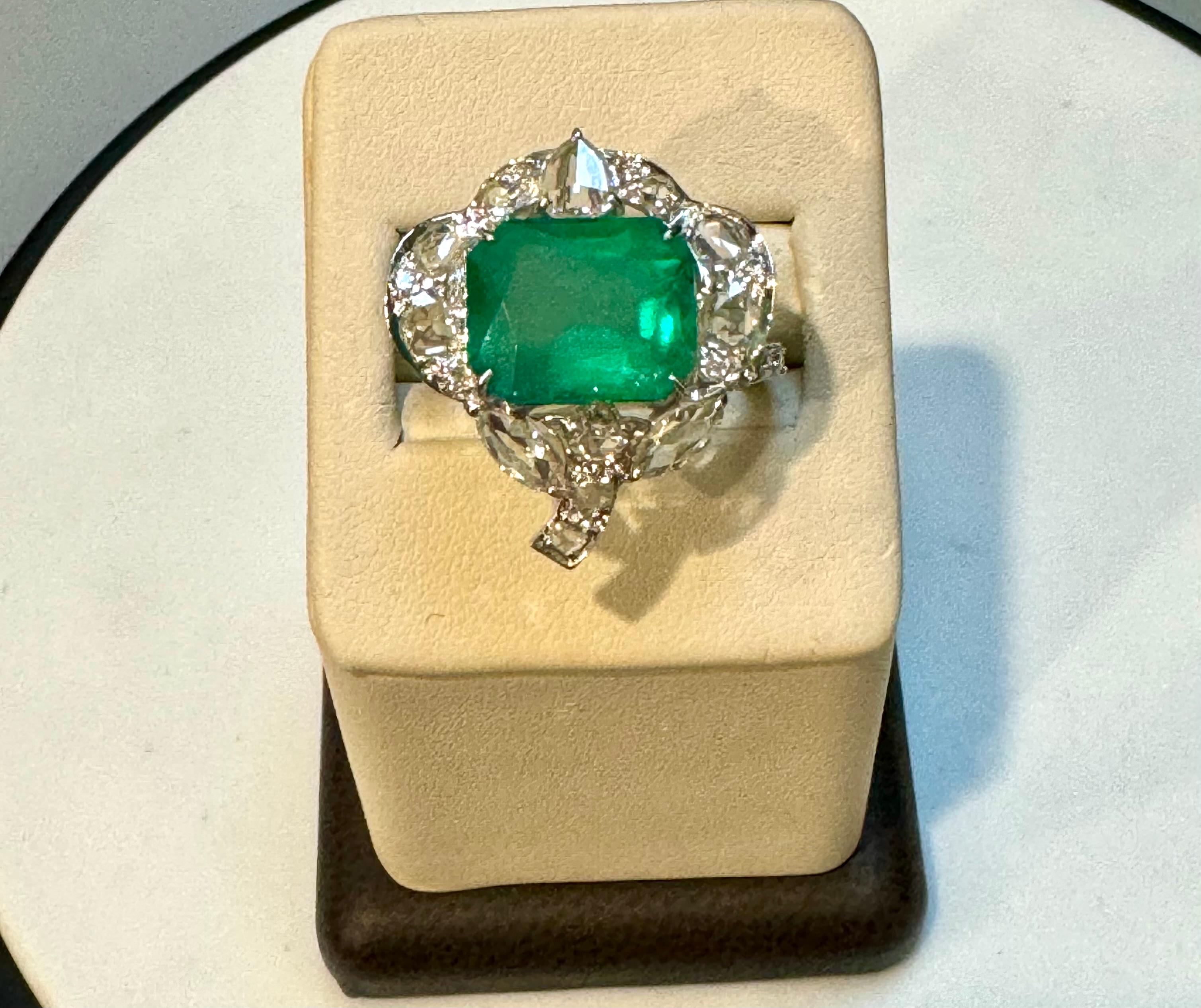 7 Ct Finest Zambian Emerald Cut Emerald & 1.5Ct Diamond Ring, 18 Kt Gold Size 9 For Sale 6