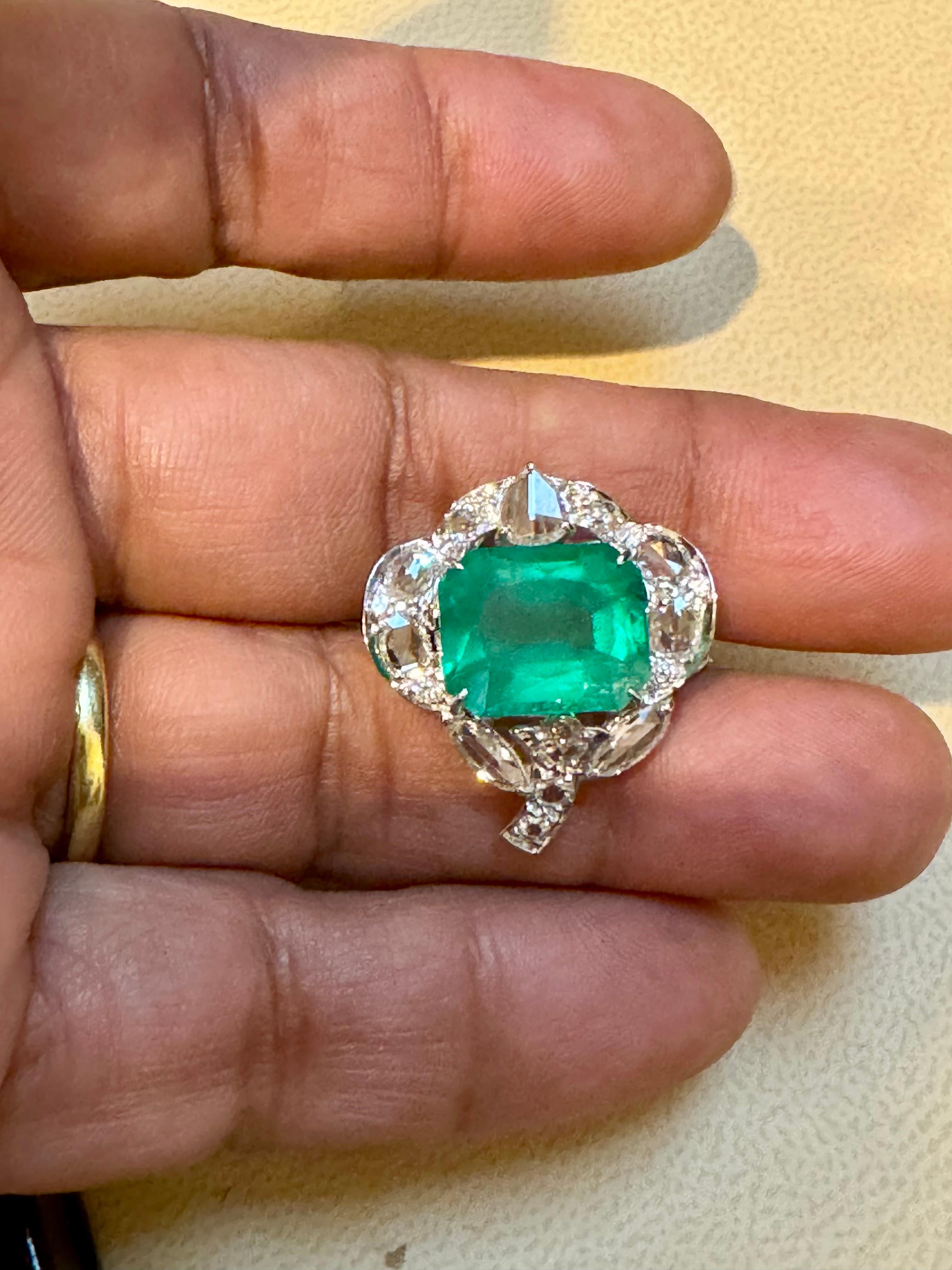 7 Ct Finest Zambian Emerald Cut Emerald & 1.5Ct Diamond Ring, 18 Kt Gold Size 9 In Excellent Condition For Sale In New York, NY