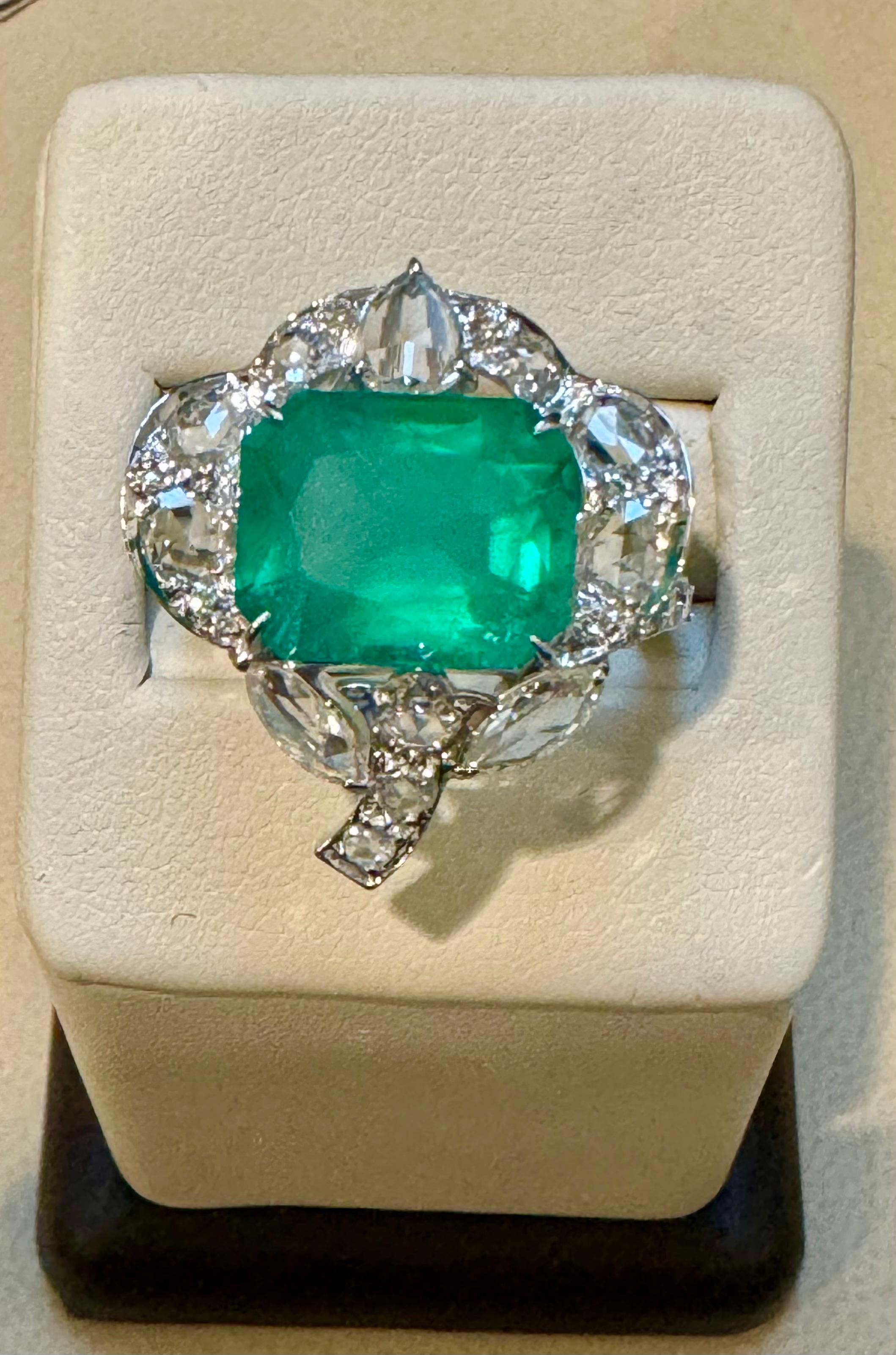 7 Ct Finest Zambian Emerald Cut Emerald & 1.5Ct Diamond Ring, 18 Kt Gold Size 9 For Sale 1