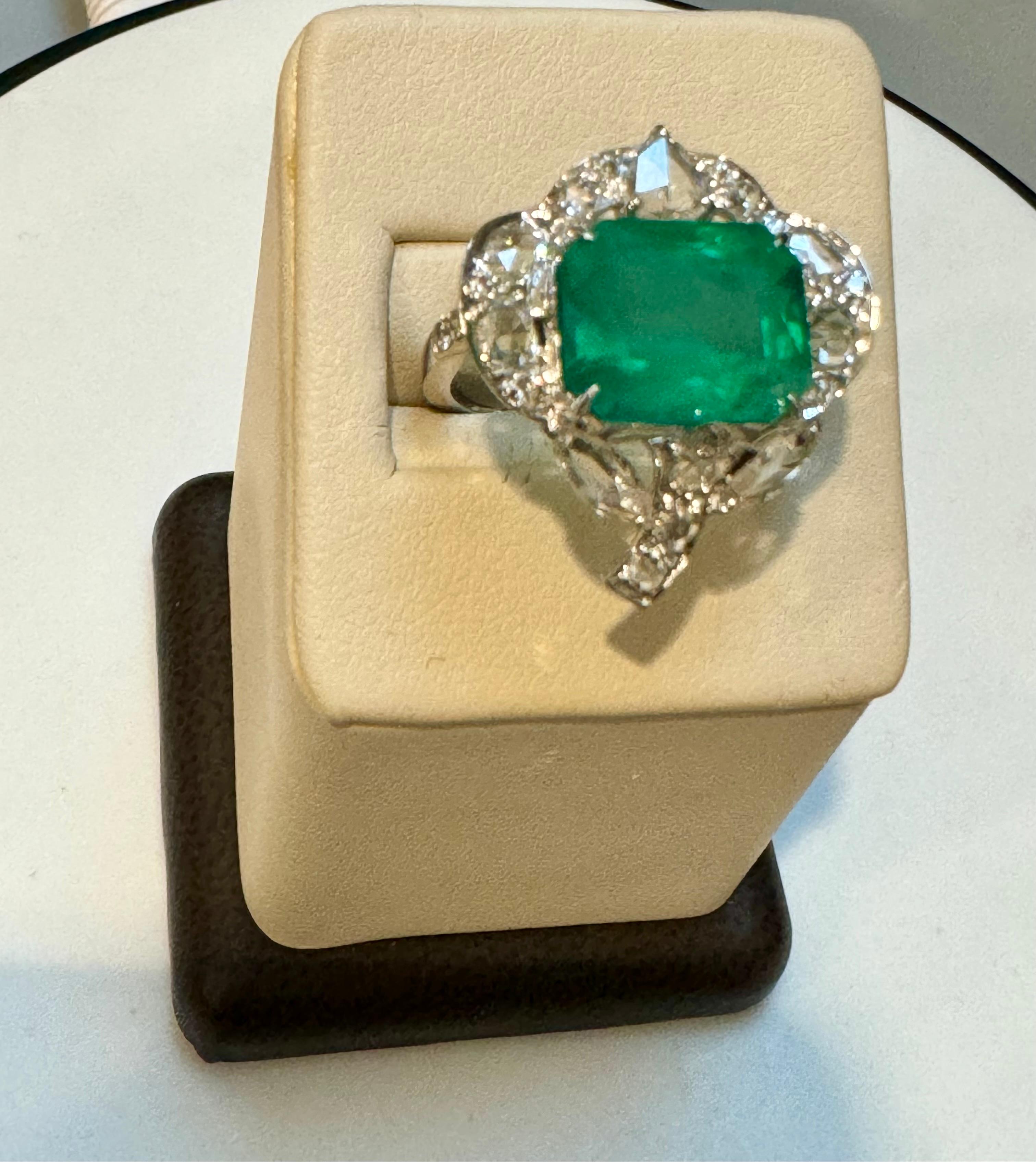 7 Ct Finest Zambian Emerald Cut Emerald & 1.5Ct Diamond Ring, 18 Kt Gold Size 9 For Sale 5