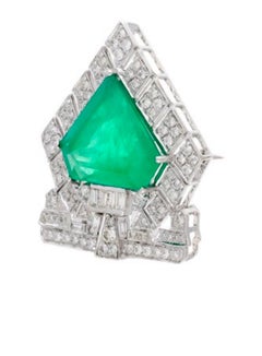 7 Karat natürlicher Smaragd  1 Ct Brillantschliff Diamant Brosche /Nadel 18 Kt  Weißgold