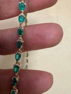 7 Karat natürliche Birne Form Smaragd Cocktail Tennis Armband 14 Kt Gelbgold 7"