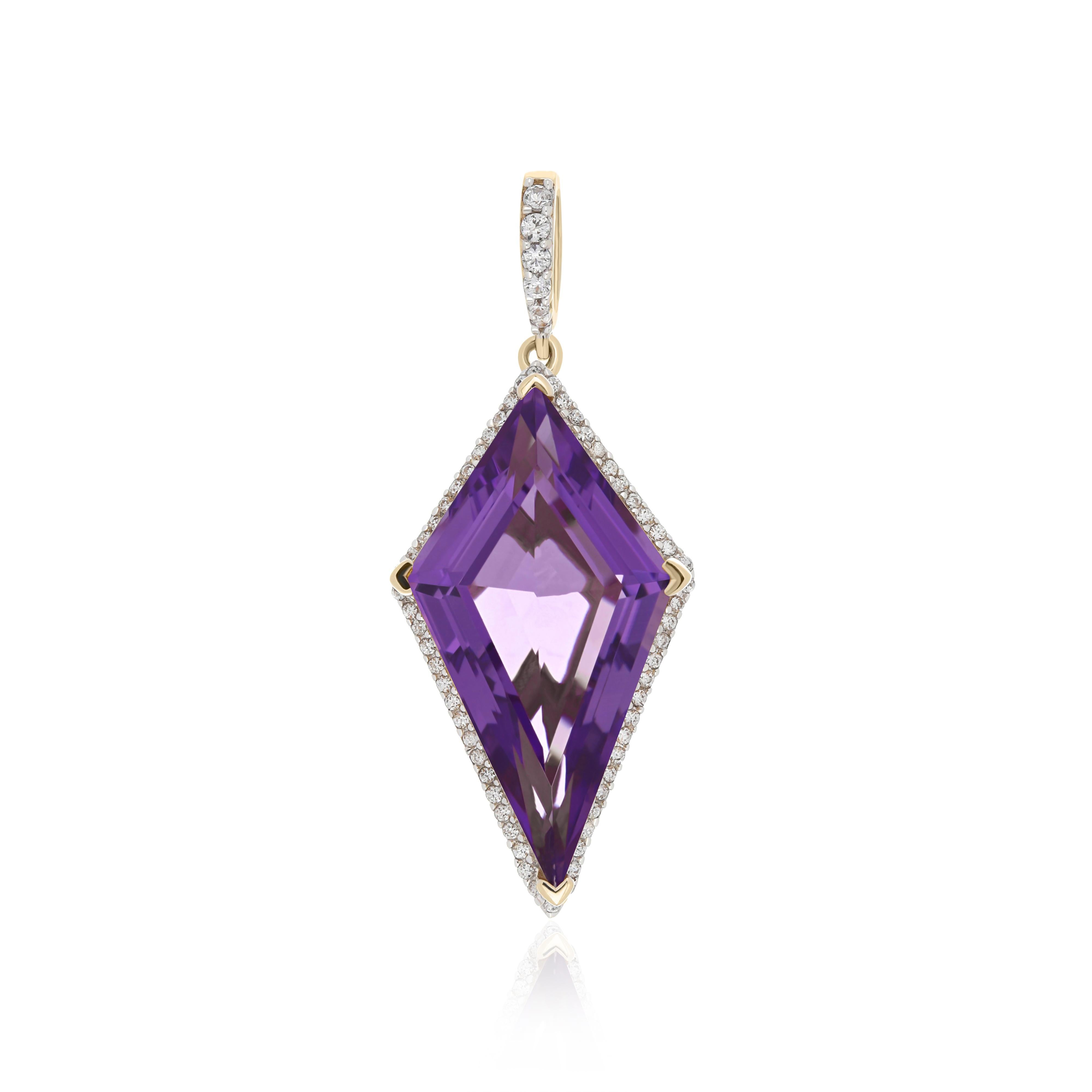 14K Yellow Gold Jewelry, Amethyst & White Sapphire Studded Pendant Wedding Wear In New Condition For Sale In JAIPUR, IN