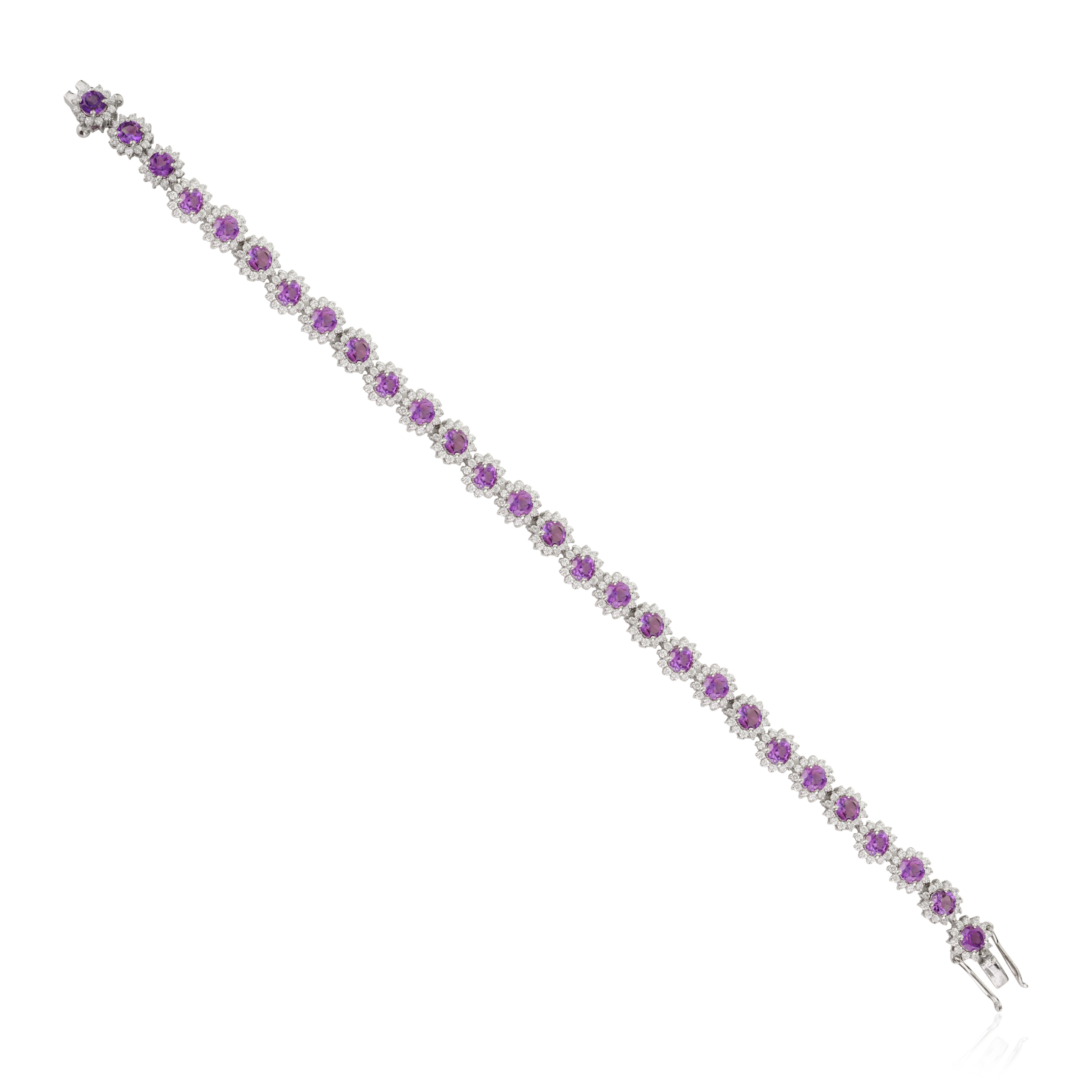 Contemporary 7 CTW Purple Amethyst Birthflower Designer Bracelet In 925 Sterling Silver For Sale