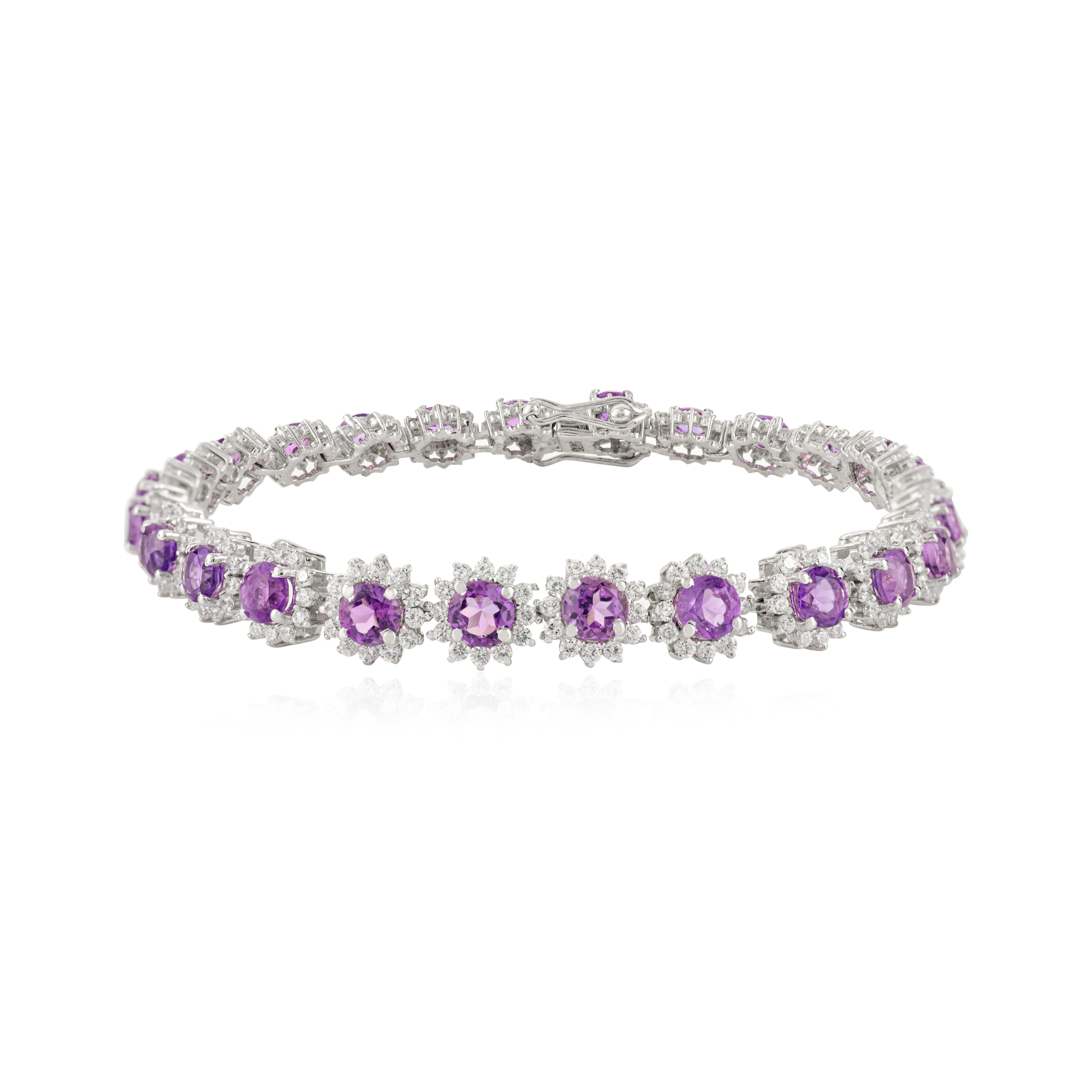 7 CTW Purple Amethyst Birthflower Designer Bracelet In 925 Sterling Silver In New Condition For Sale In New York, NY