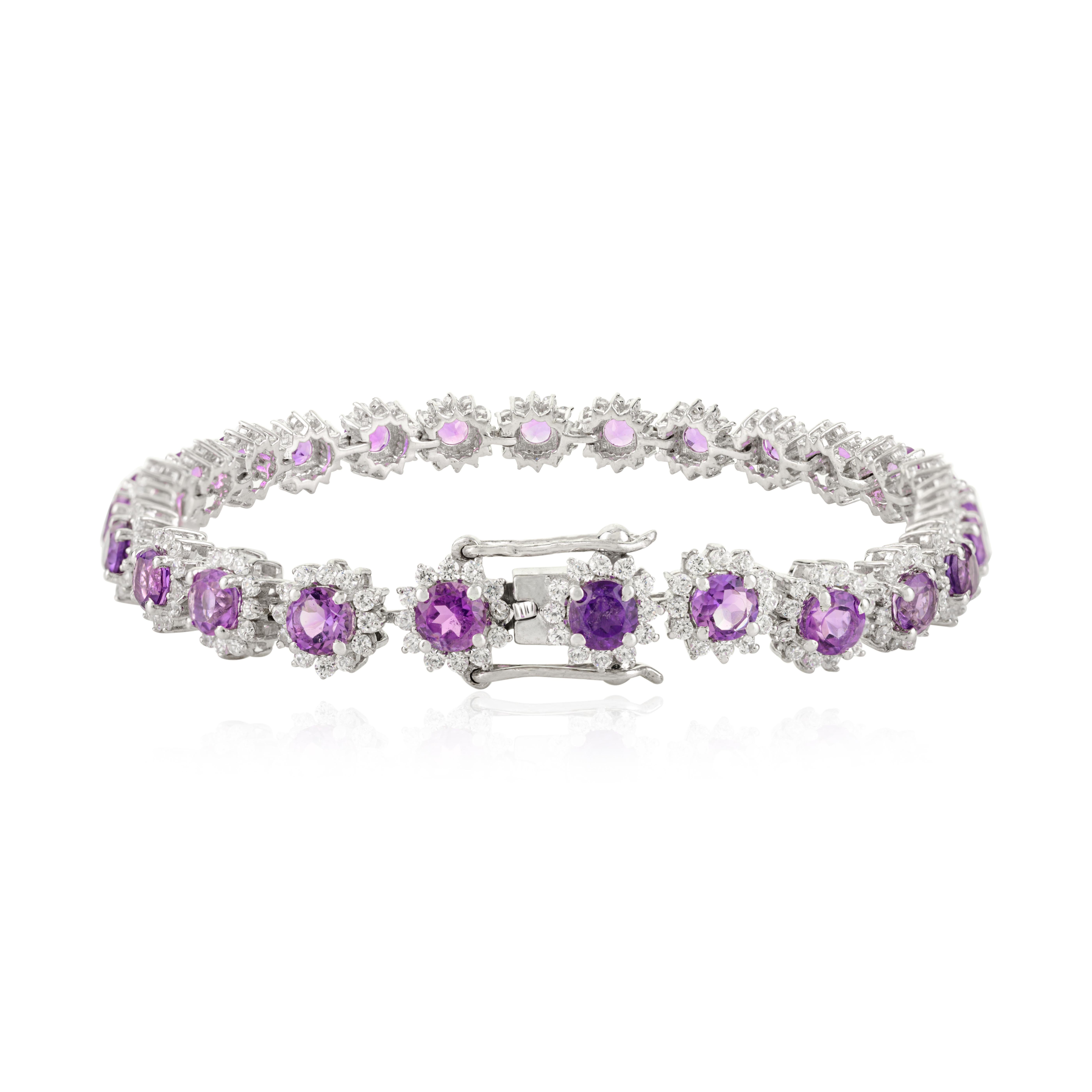 Women's 7 CTW Purple Amethyst Birthflower Designer Bracelet In 925 Sterling Silver For Sale