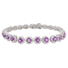 7 CTW Purple Amethyst Birthflower Designer Bracelet In 925 Sterling Silver