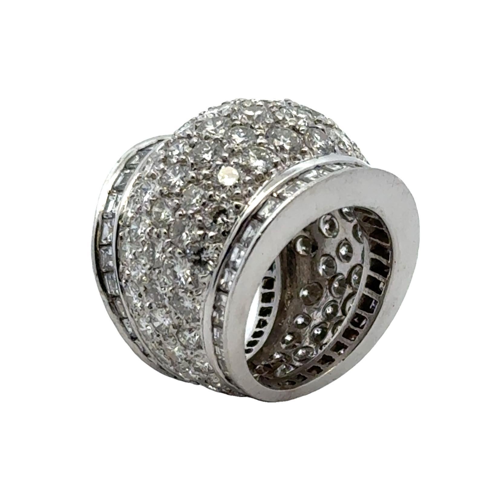 Modern 7-CTW Pavé Set Round Brilliant Diamond Platinum Eternity Dome Band Ring Size 5 For Sale