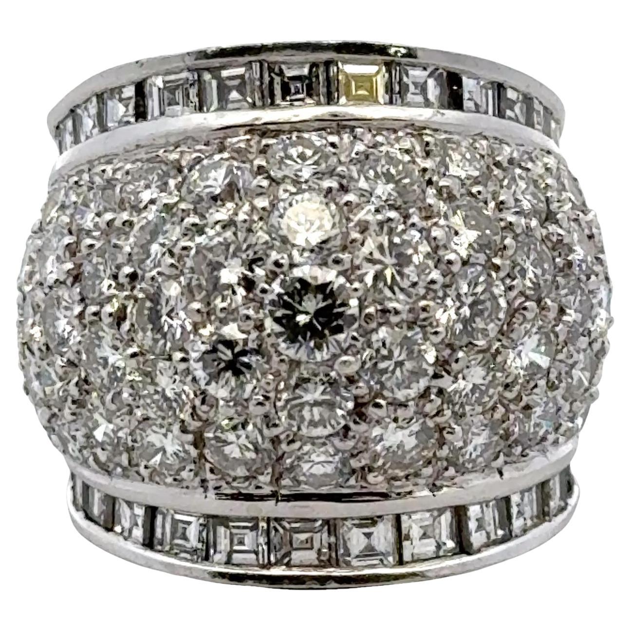 7-CTW Pavé Set Round Brilliant Diamond Platinum Eternity Dome Band Ring Size 5 For Sale