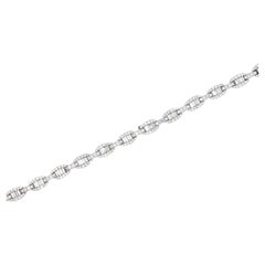 Bracciale moderno A Link in oro bianco 18 carati con diamanti tondi taglio brillante e baguette da 7 CTW