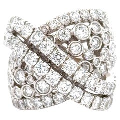 7 CTW Round Brilliant Cut Diamond Crossover 18 Karat White Gold Wide Band Ring