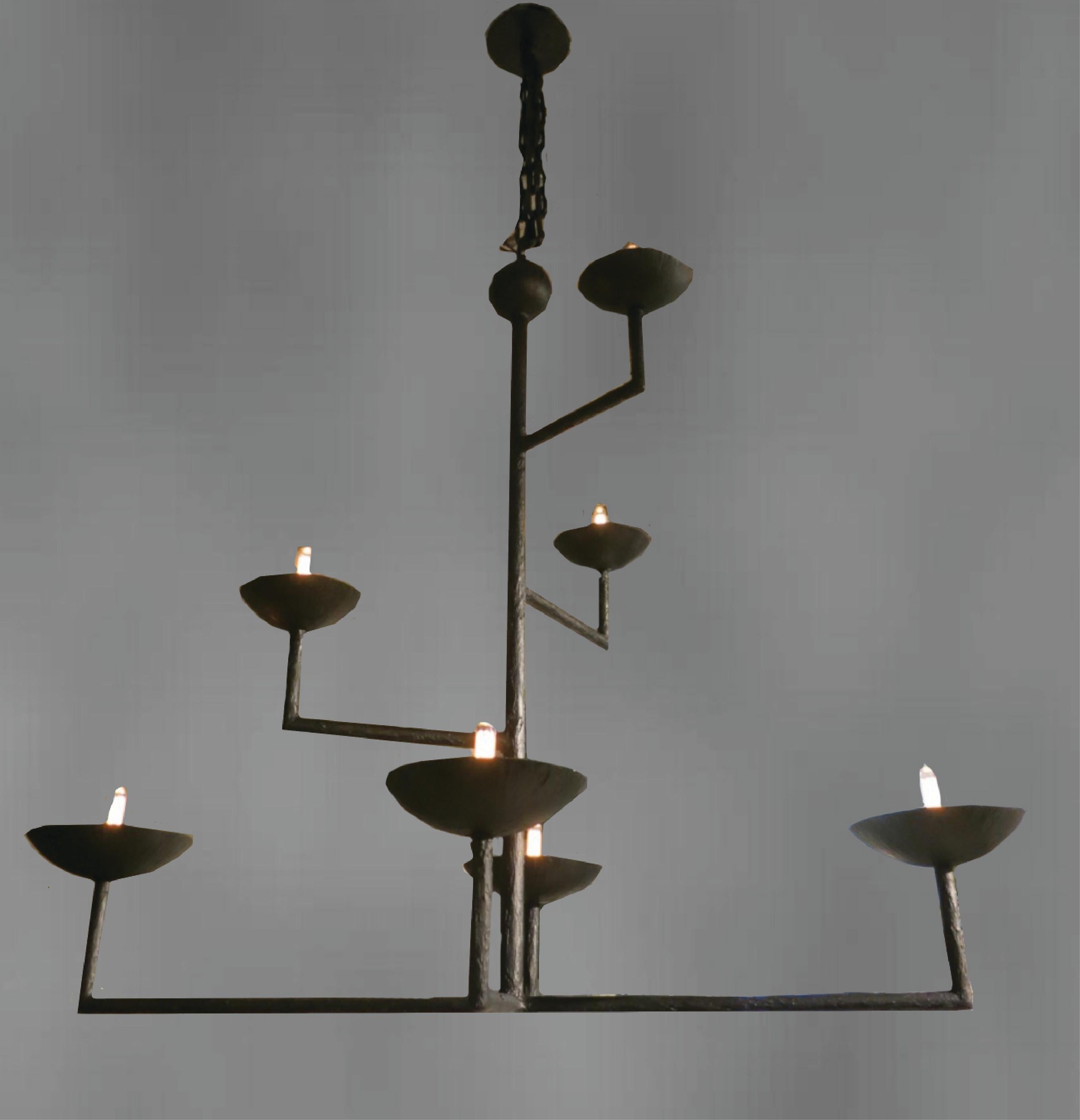 Contemporary 7 Cup Plaster Chandelier in a Bronze Finish with Full Ball and Chain For Sale