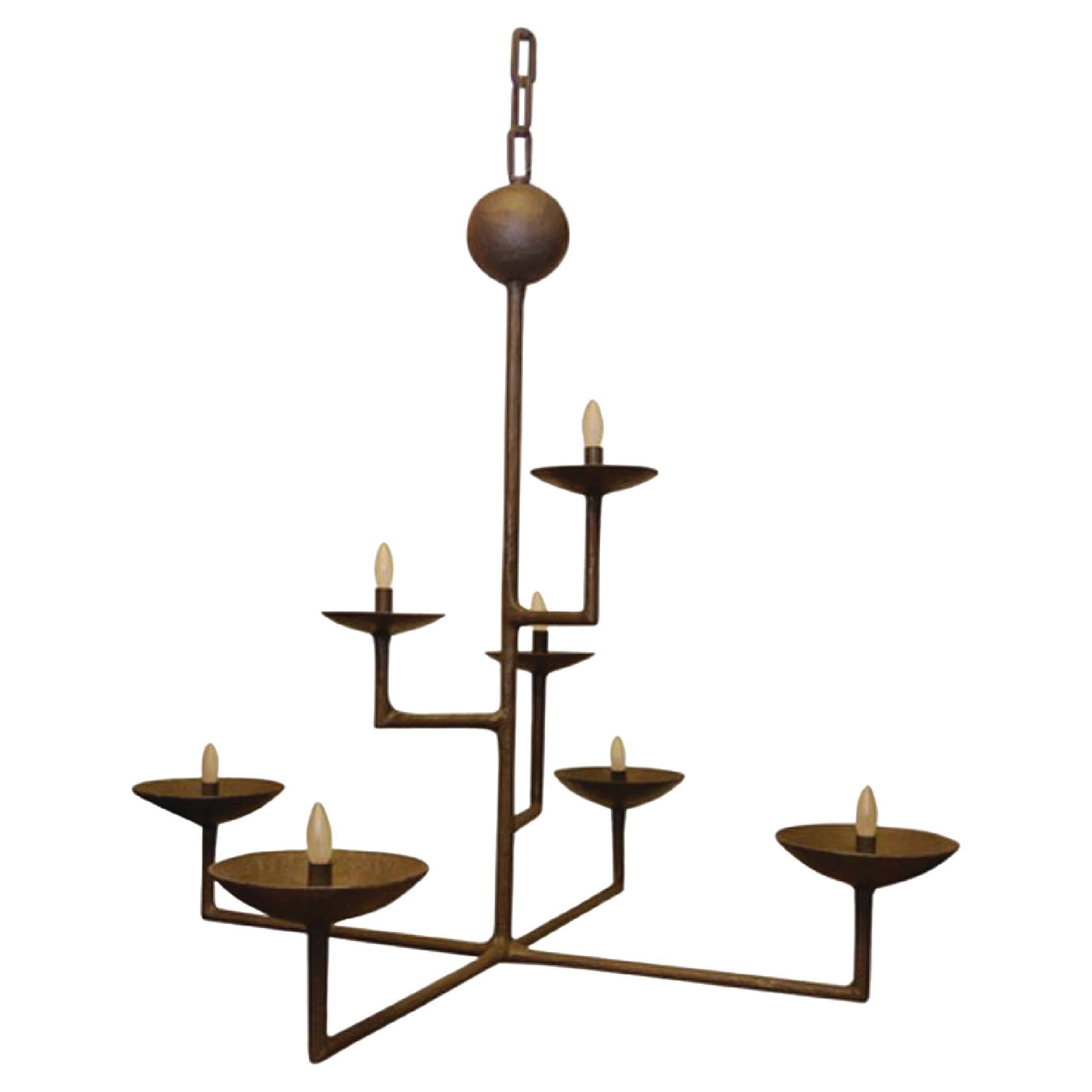 7 Cup Plaster Chandelier in a Bronze Finish with Full Ball and Chain For Sale