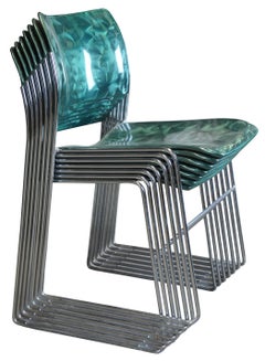 7 David Rowland 40/4 Demi Glaze Stacking Office Dining Chairs MCM, 1997