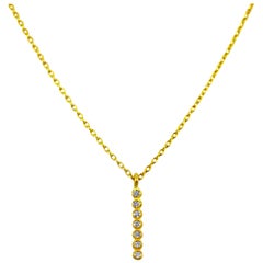 7 Diamond 22 Karat Gold Bar Pendant Necklace