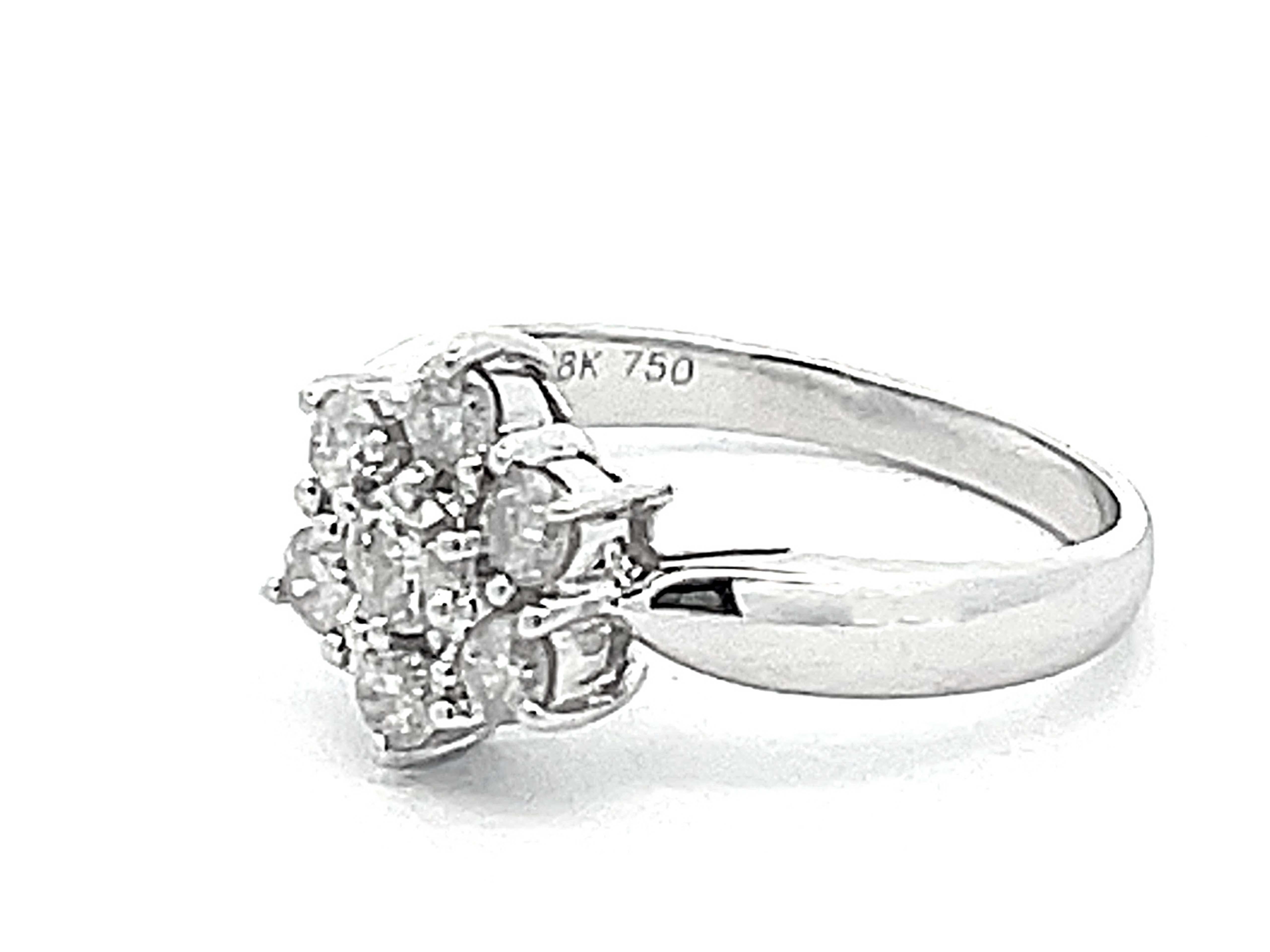Brilliant Cut 7 Diamond Flower Ring in 18k White Gold For Sale