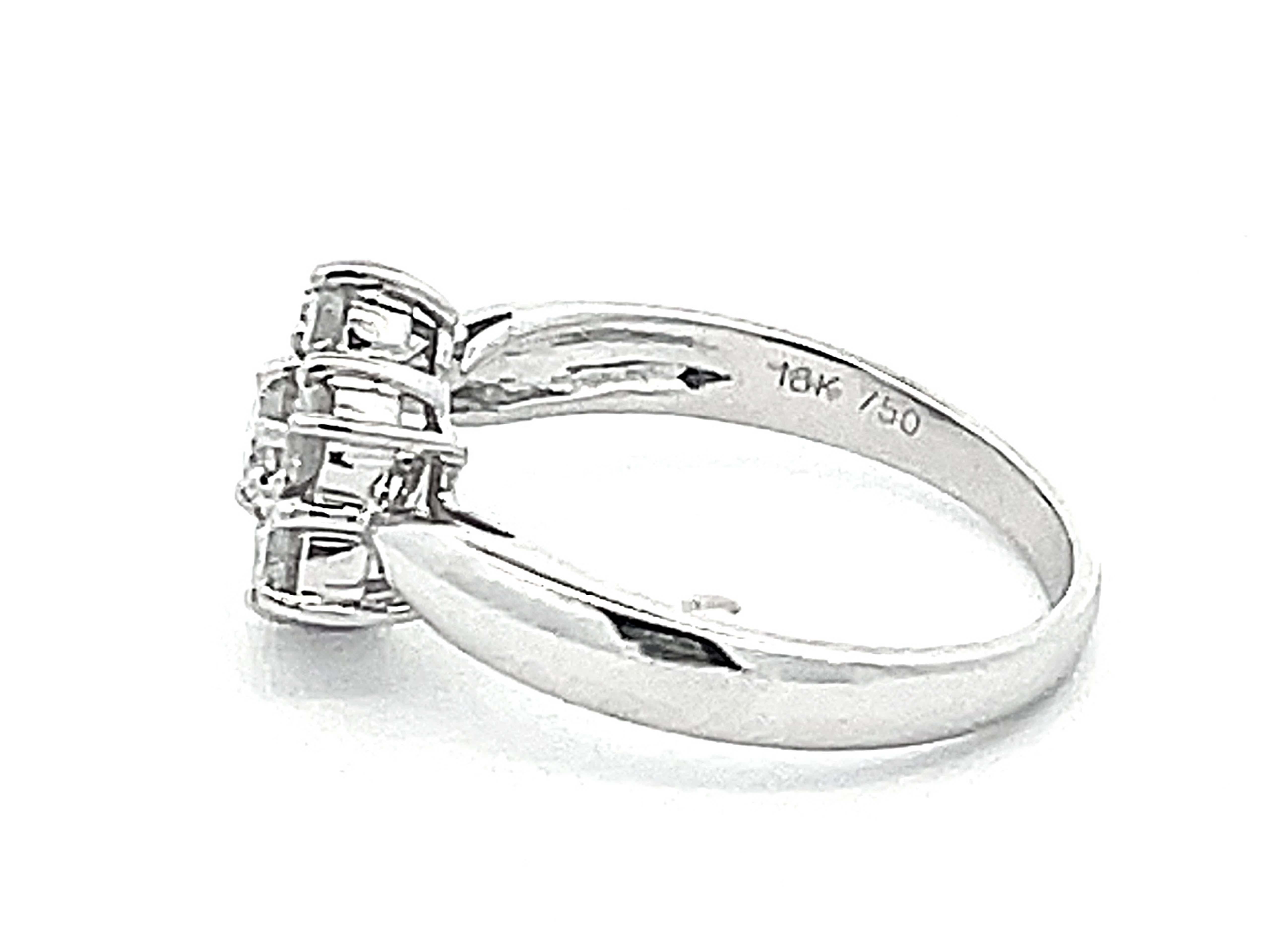 Women's or Men's 7 Diamond Flower Ring in 18k White Gold For Sale