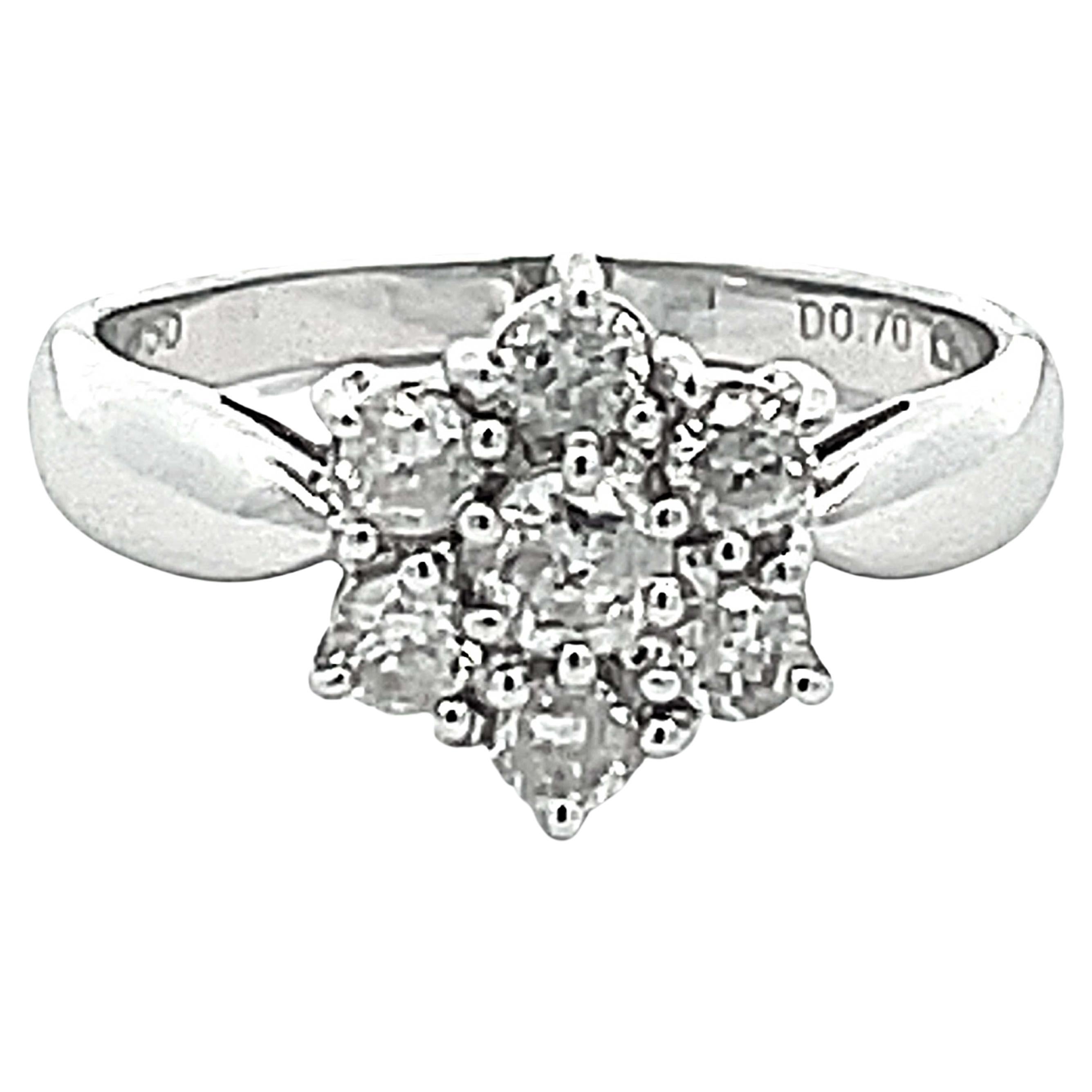 7 Diamond Flower Ring in 18k White Gold For Sale