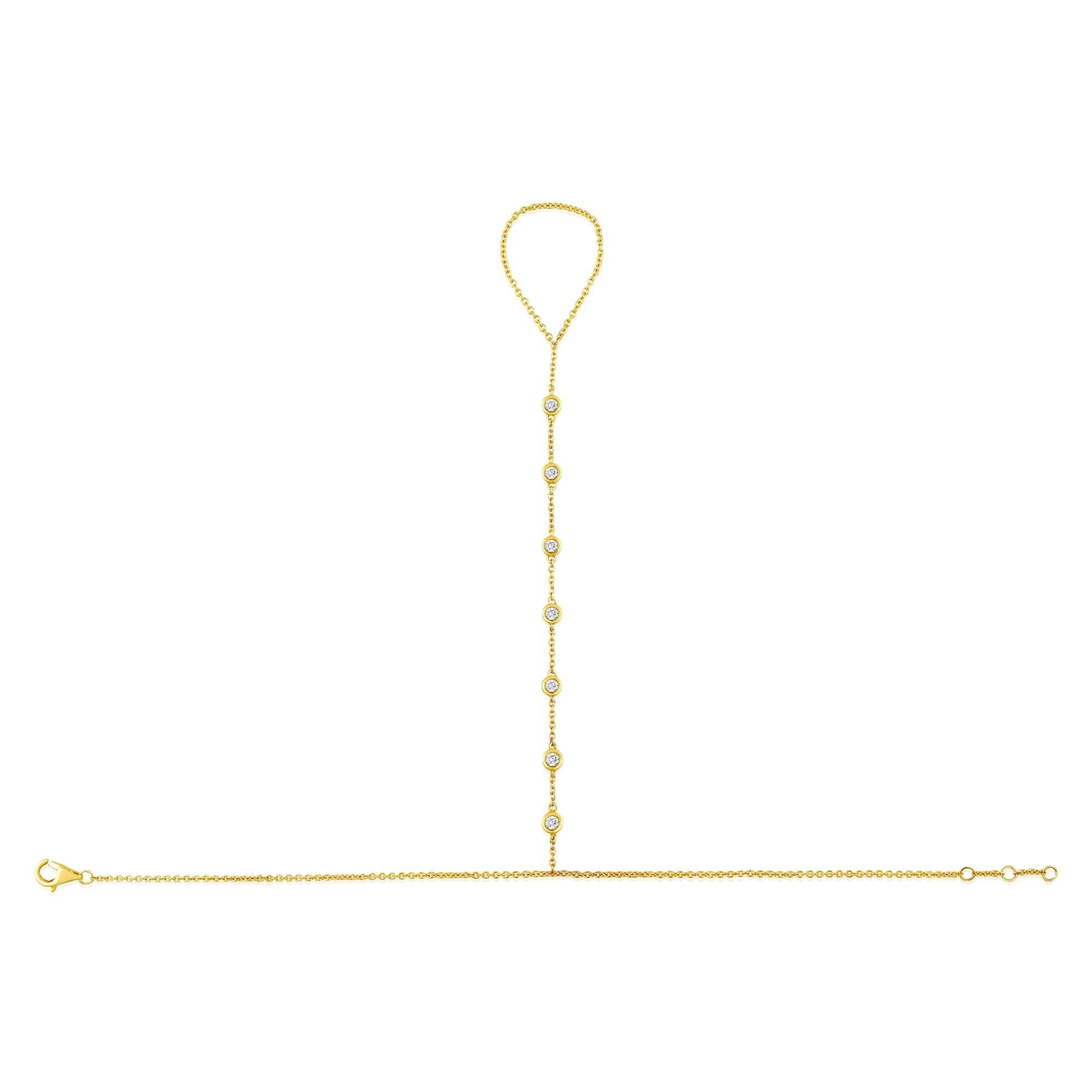 Moderne 7 Diamants Droplet Chaîne à main en or jaune 14K (ou 18k sur demande) en vente