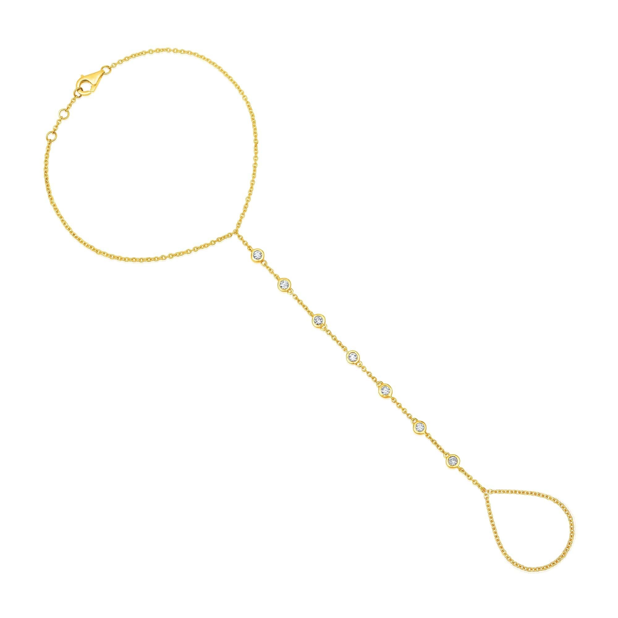 7 Diamants Droplet Chaîne à main en or jaune 14K (ou 18k sur demande) Neuf - En vente à Los Angeles, CA