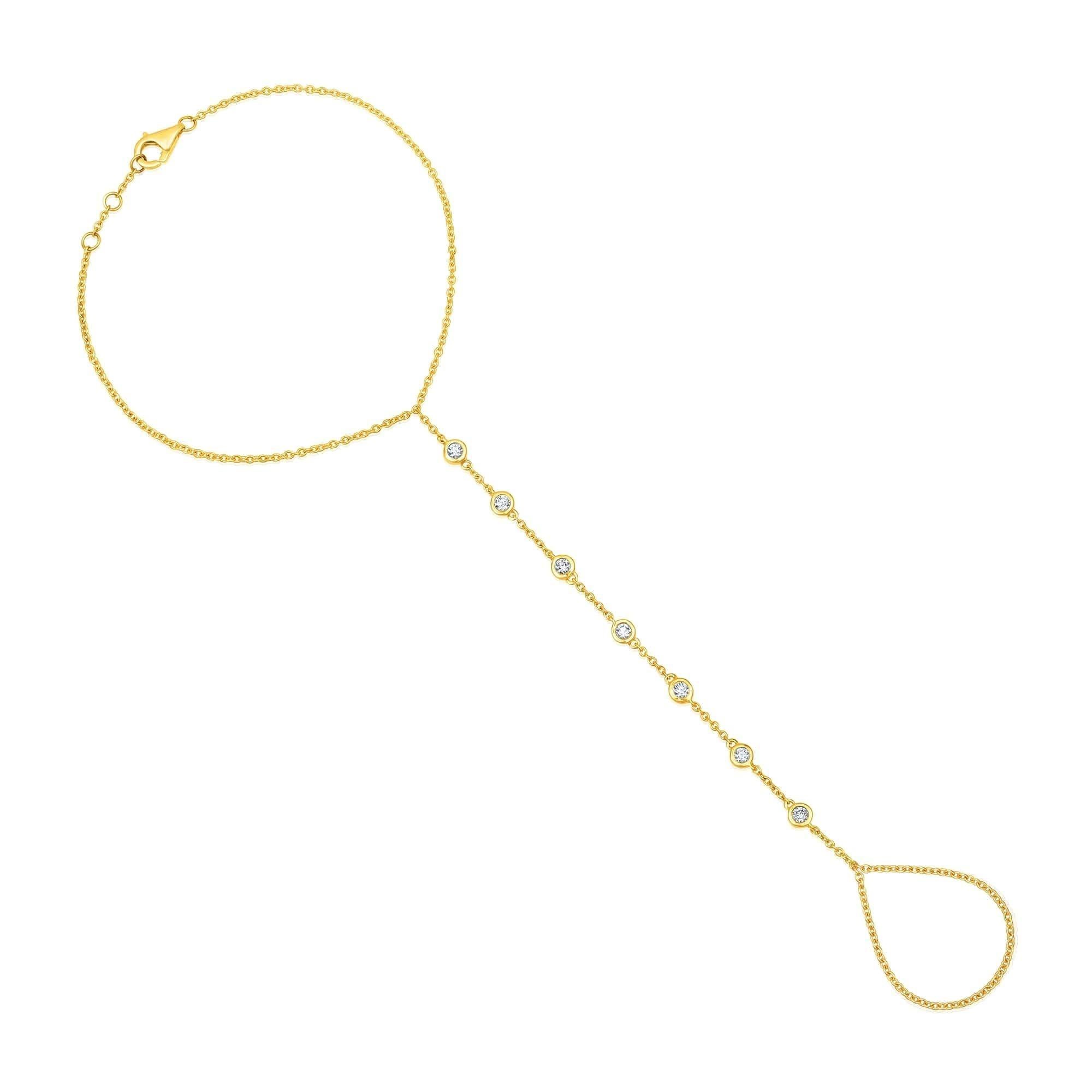 Chaîne à main en or jaune 14 carats avec 7 diamants