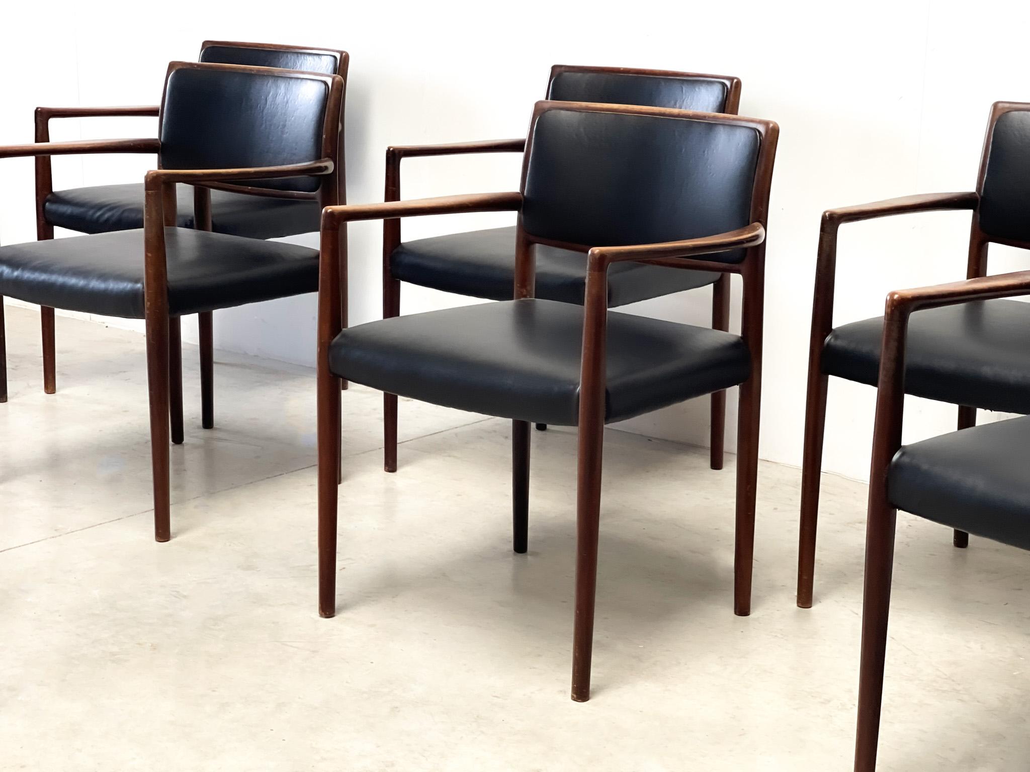 7 dining chairs attr. to Niels Moller For Sale 1