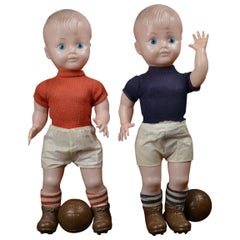 Retro 7 Dolls in Soccer Outfit, Football Outfit, 1960s, Hard Plastic