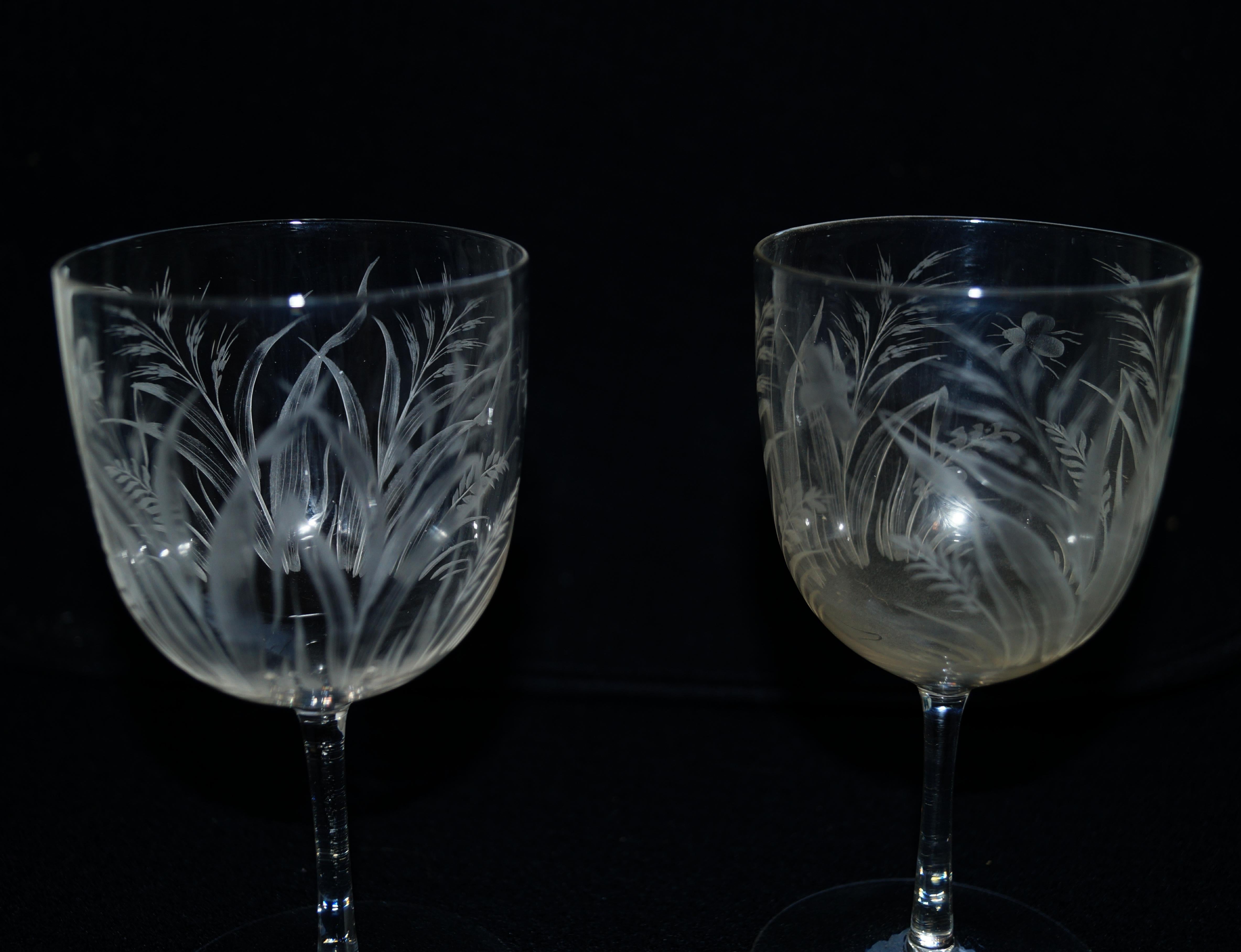 7 Elegant Boston Sandwich Glass  Bee & Wheat Stemware glasses Late 1800's For Sale 6
