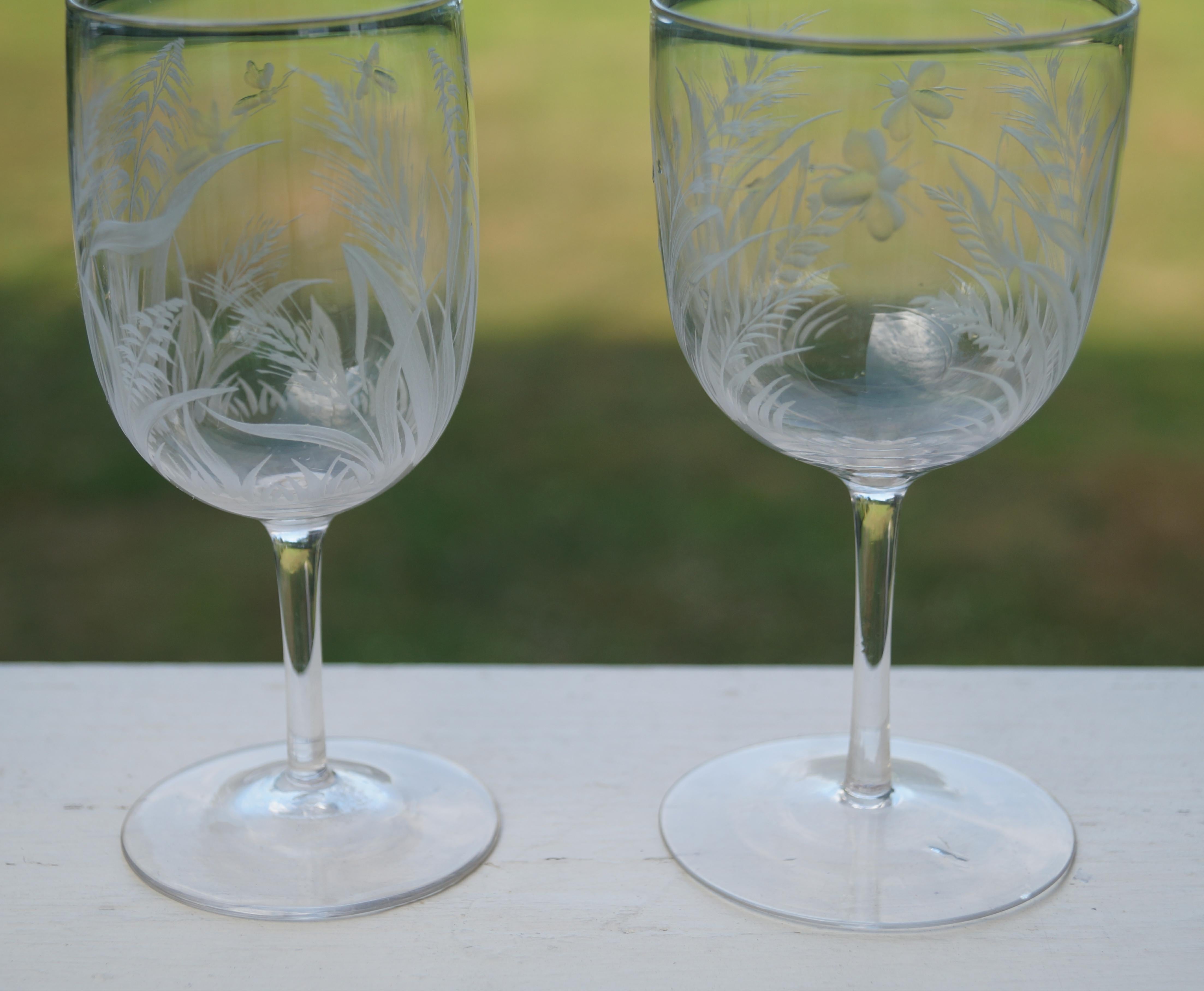 7 Elegant Boston Sandwich Glass  Bee & Wheat Stemware glasses Late 1800's For Sale 7