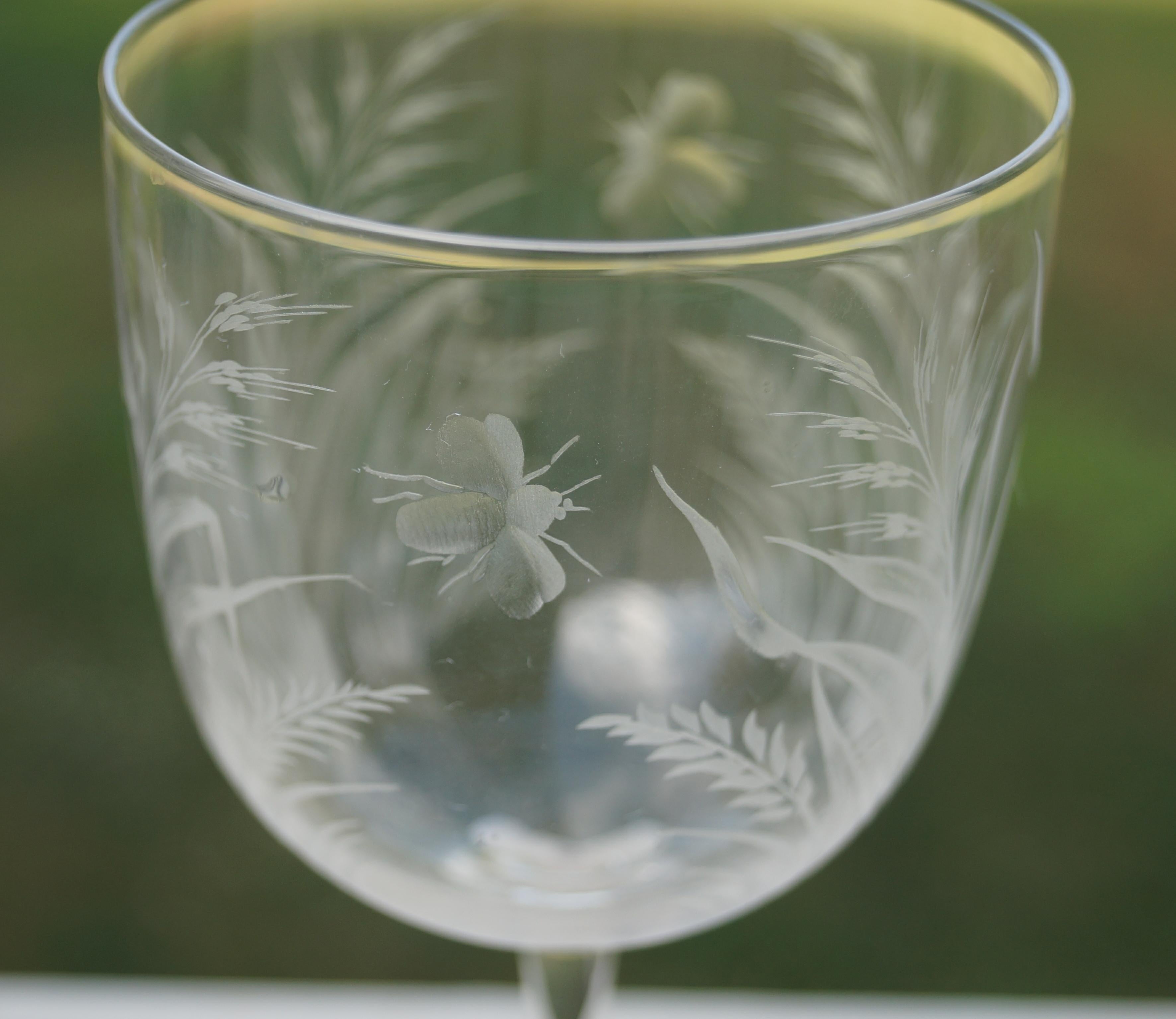 7 Elegant Boston Sandwich Glass  Bee & Wheat Stemware glasses Late 1800's For Sale 8