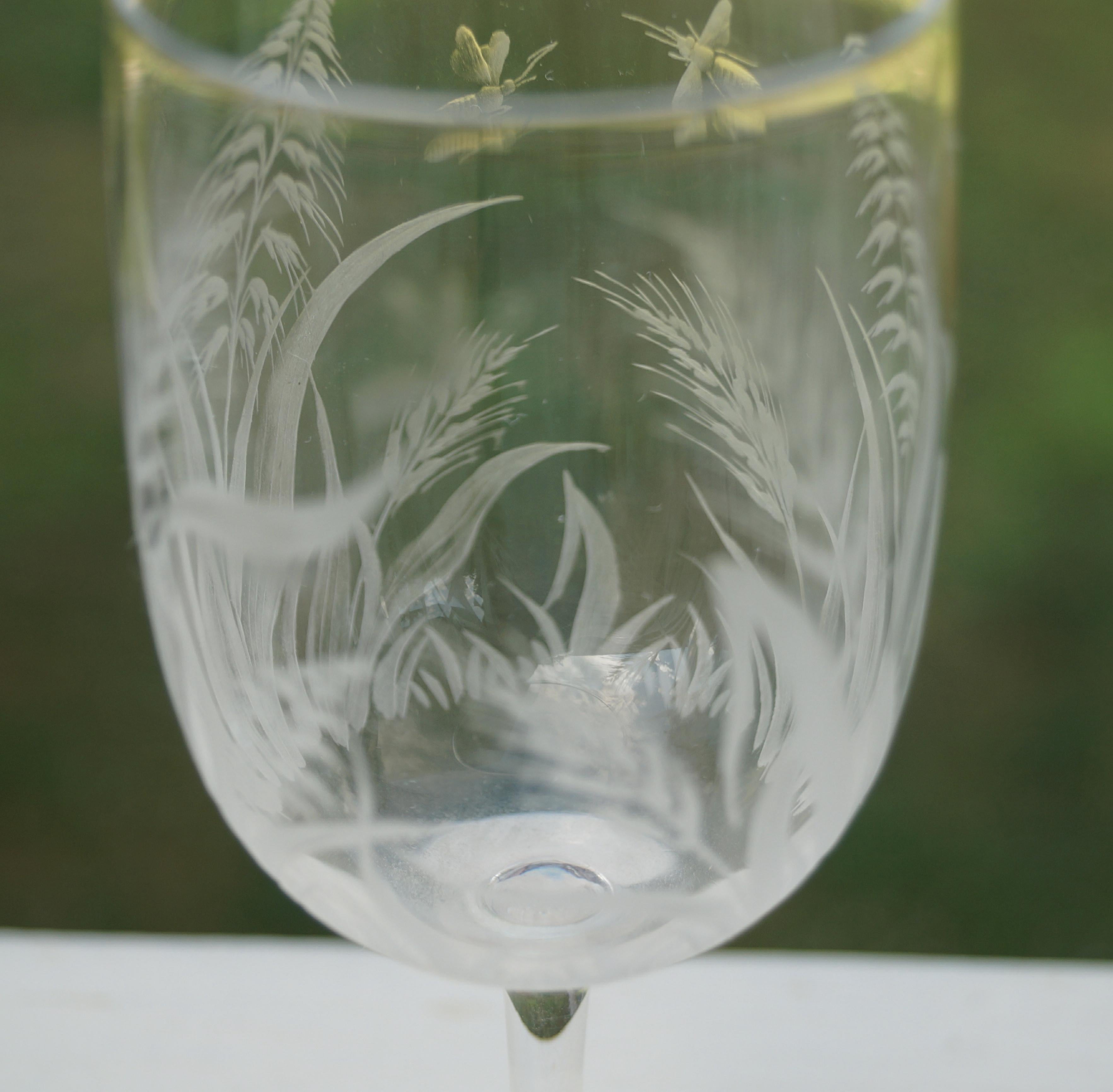 7 Elegant Boston Sandwich Glass  Bee & Wheat Stemware glasses Late 1800's For Sale 9
