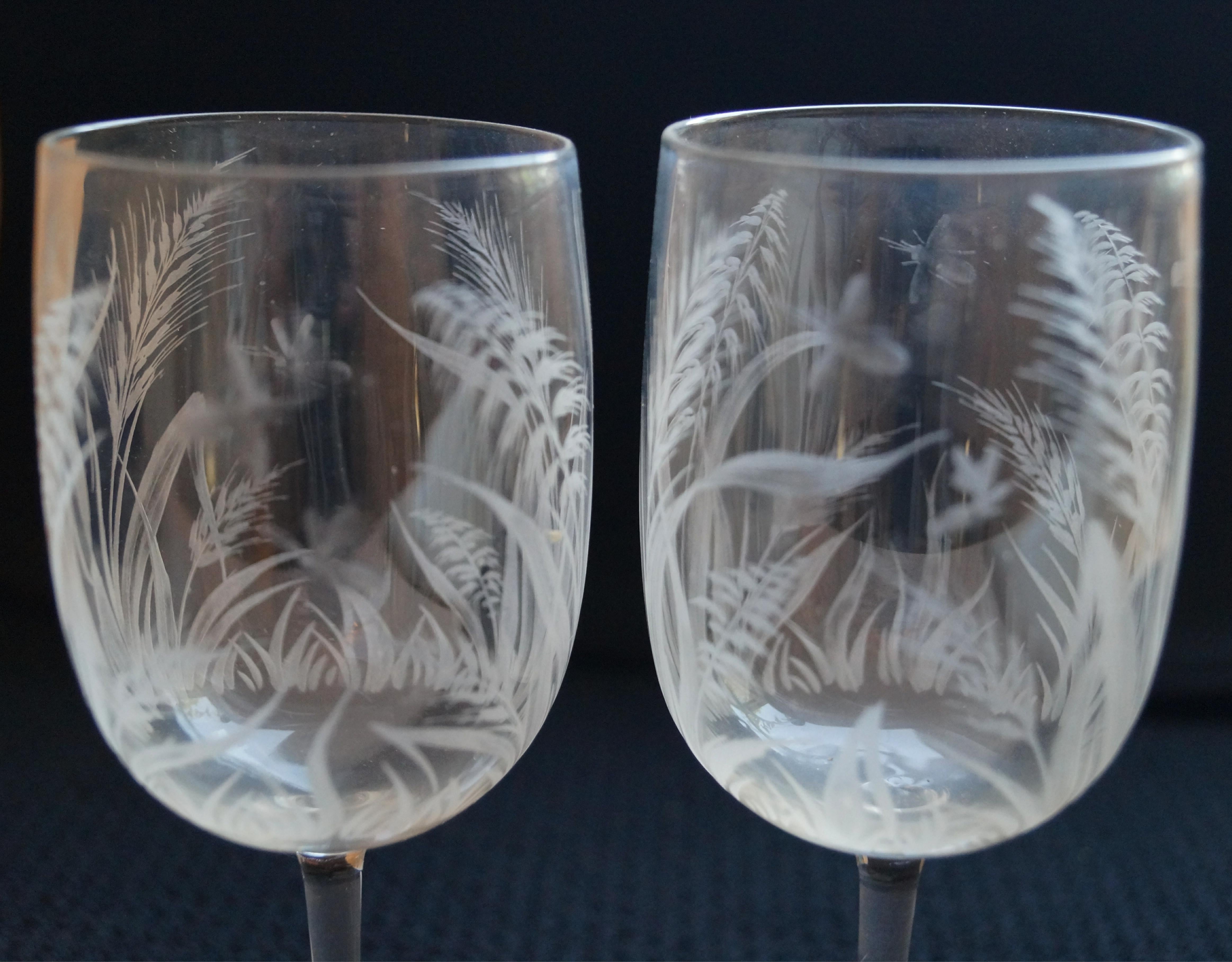 7 Elegant Boston Sandwich Glass  Bee & Wheat Stemware glasses Late 1800's For Sale 1