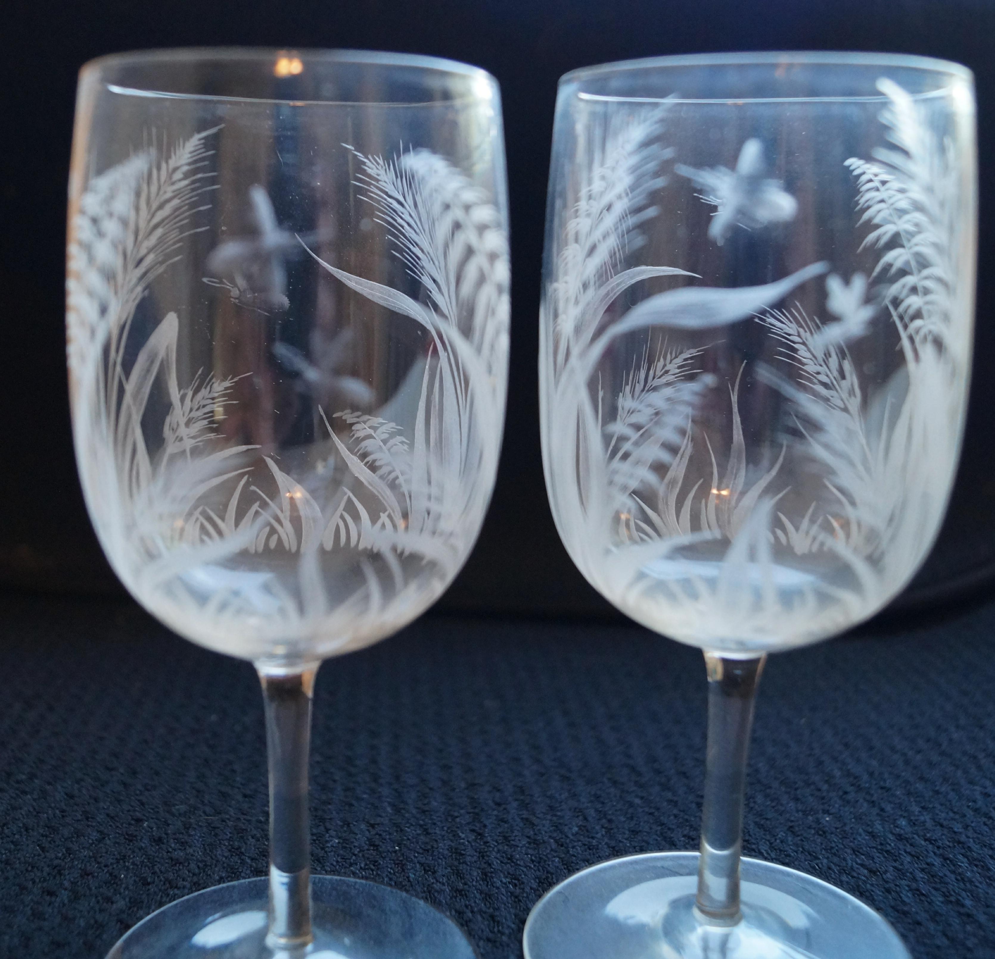 7 Elegant Boston Sandwich Glass  Bee & Wheat Stemware glasses Late 1800's For Sale 2