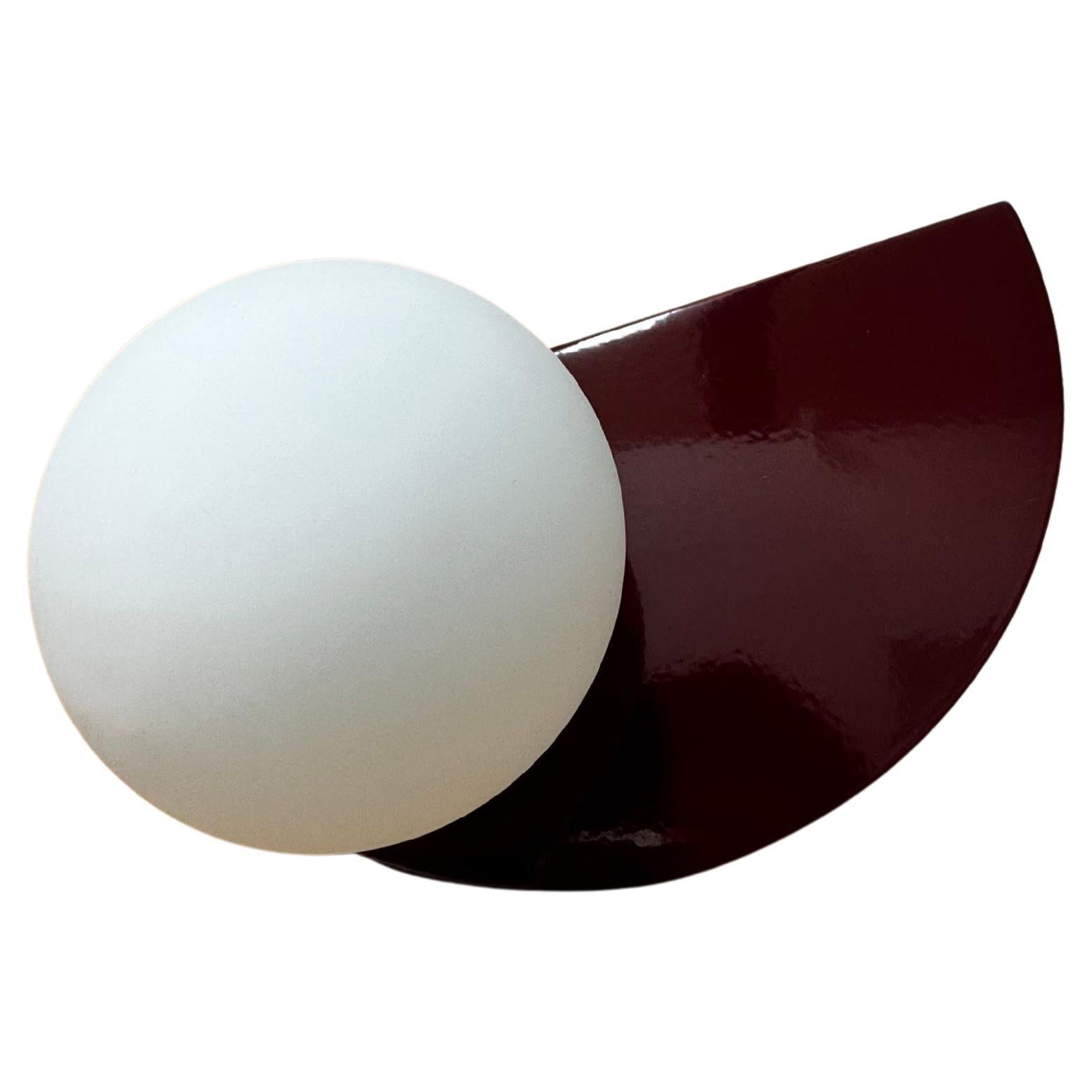 7" Folded Steel Table Lamp, Hand Blown, Frosted Glass Diffuser in Maroon For Sale