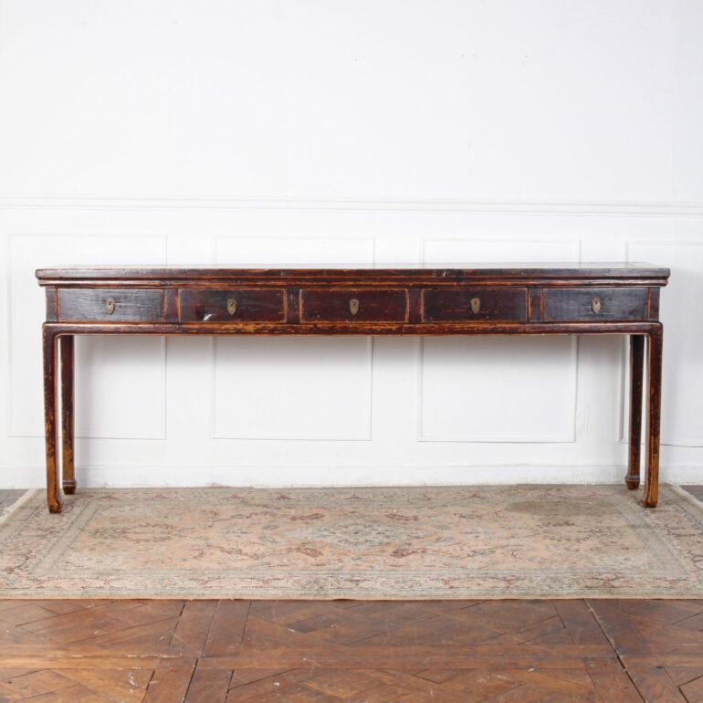  Long Asian Console Table. This piece is unusually long. It has five drawers and is excellent quality.